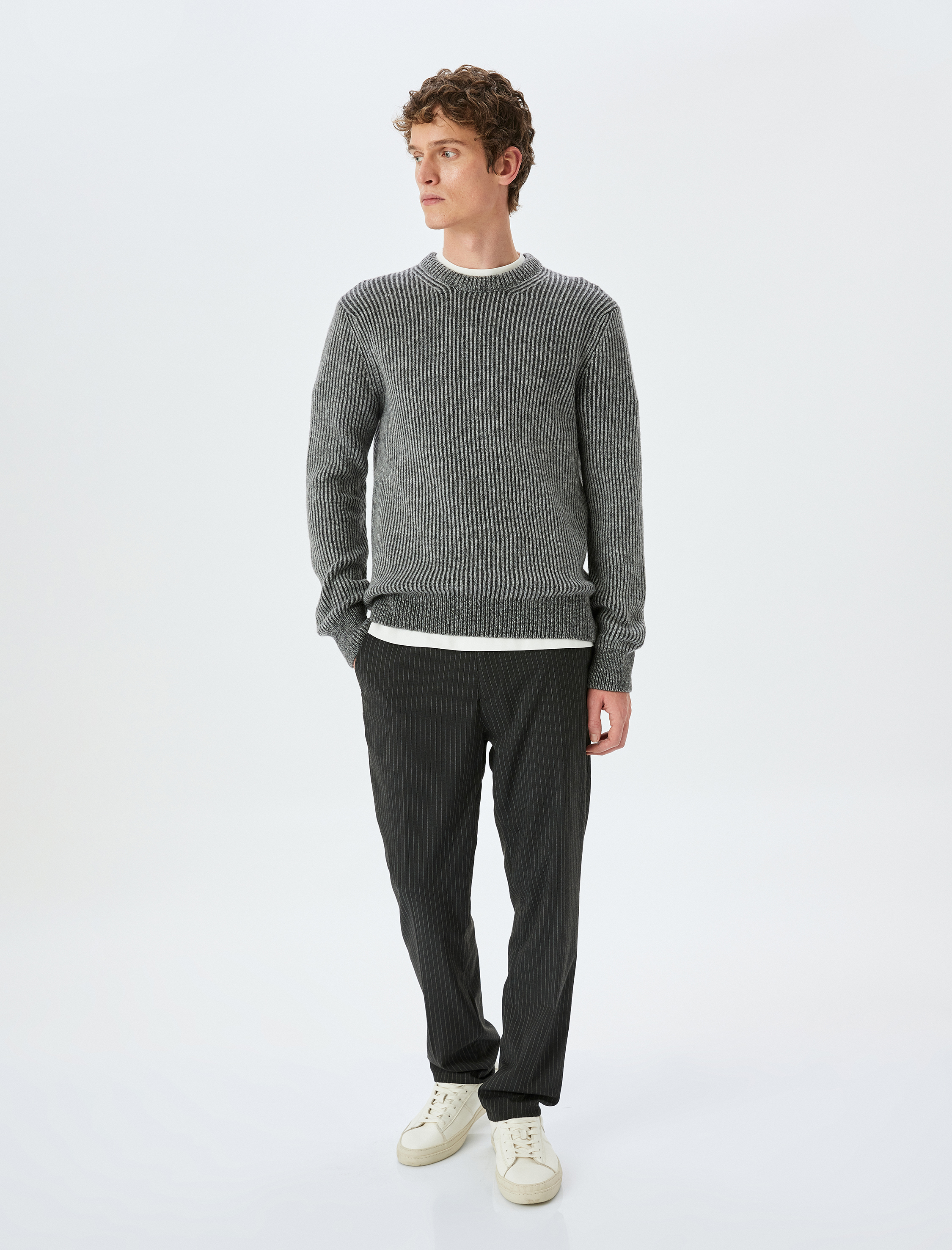   Çizgili Bisiklet Yaka Kışlık Triko Kazak