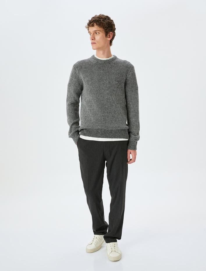  Çizgili Bisiklet Yaka Kışlık Triko Kazak