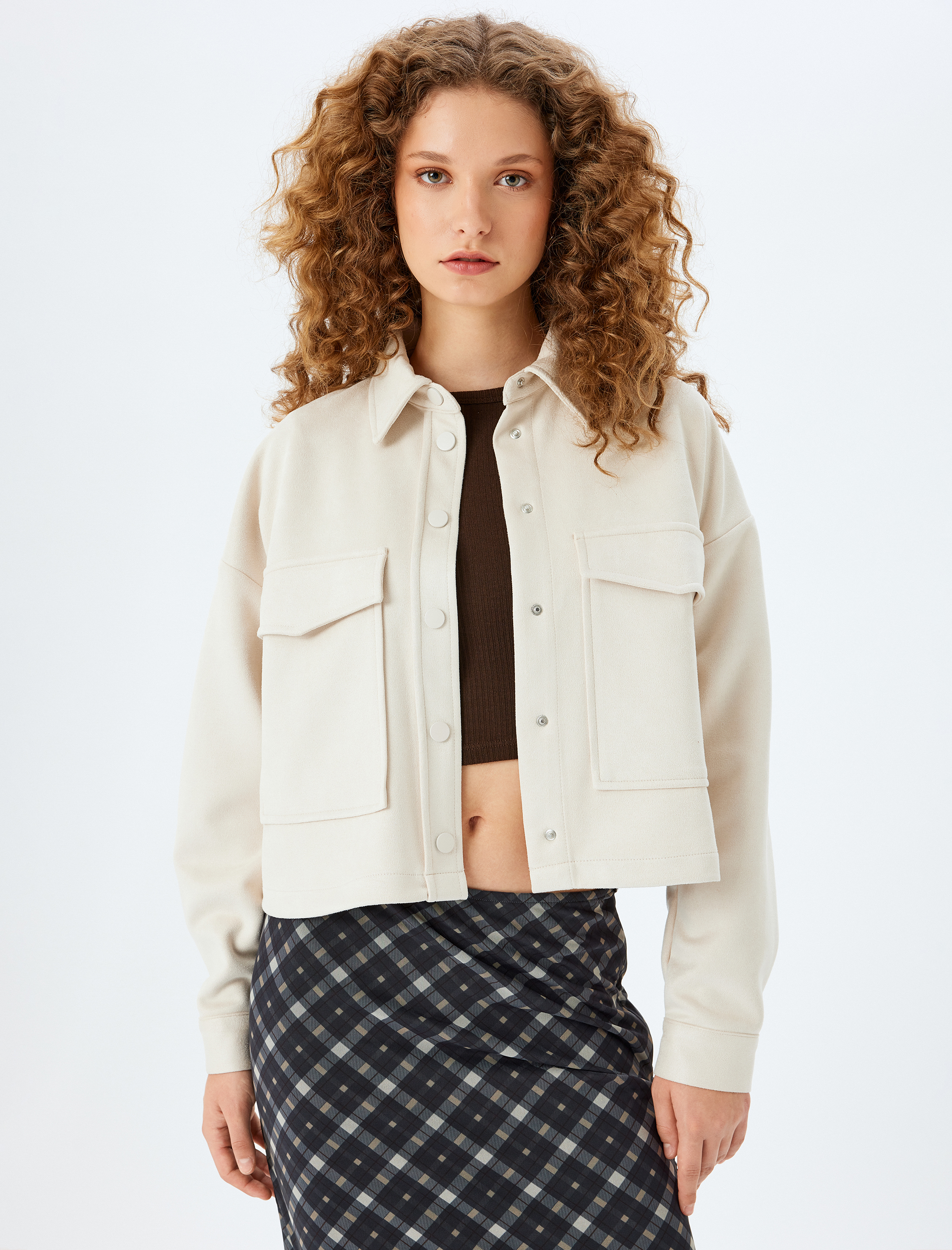   Klasik Yaka Cep Detaylı Düğmeli Shacket