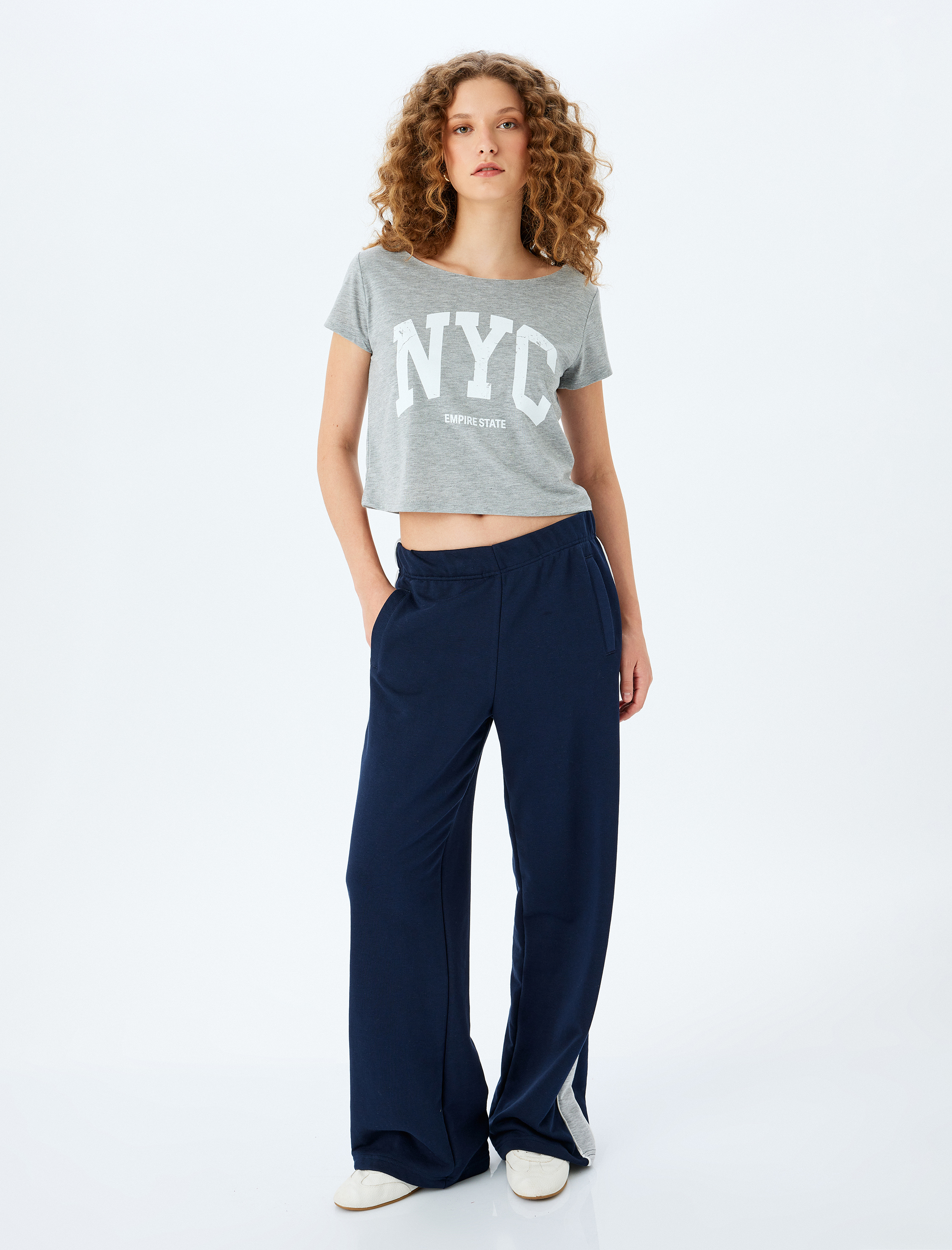   Kayık Yaka Rahat Kalıp NYC Baskılı Tişört