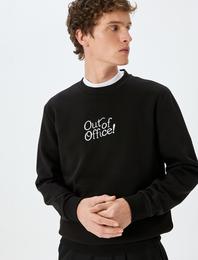 Pamuk Karışımlı Bisiklet Yaka Slogan Baskılı Sweatshirt