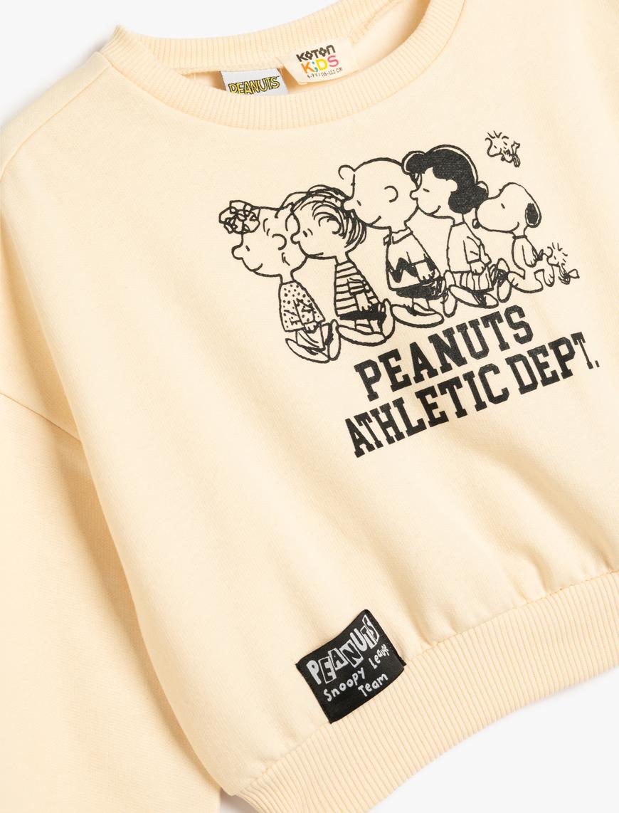  Kız Çocuk Sweatshirt Snoopy Baskılı Lisanslı Uzun Kollu Bisiklet Yaka Şardonlu