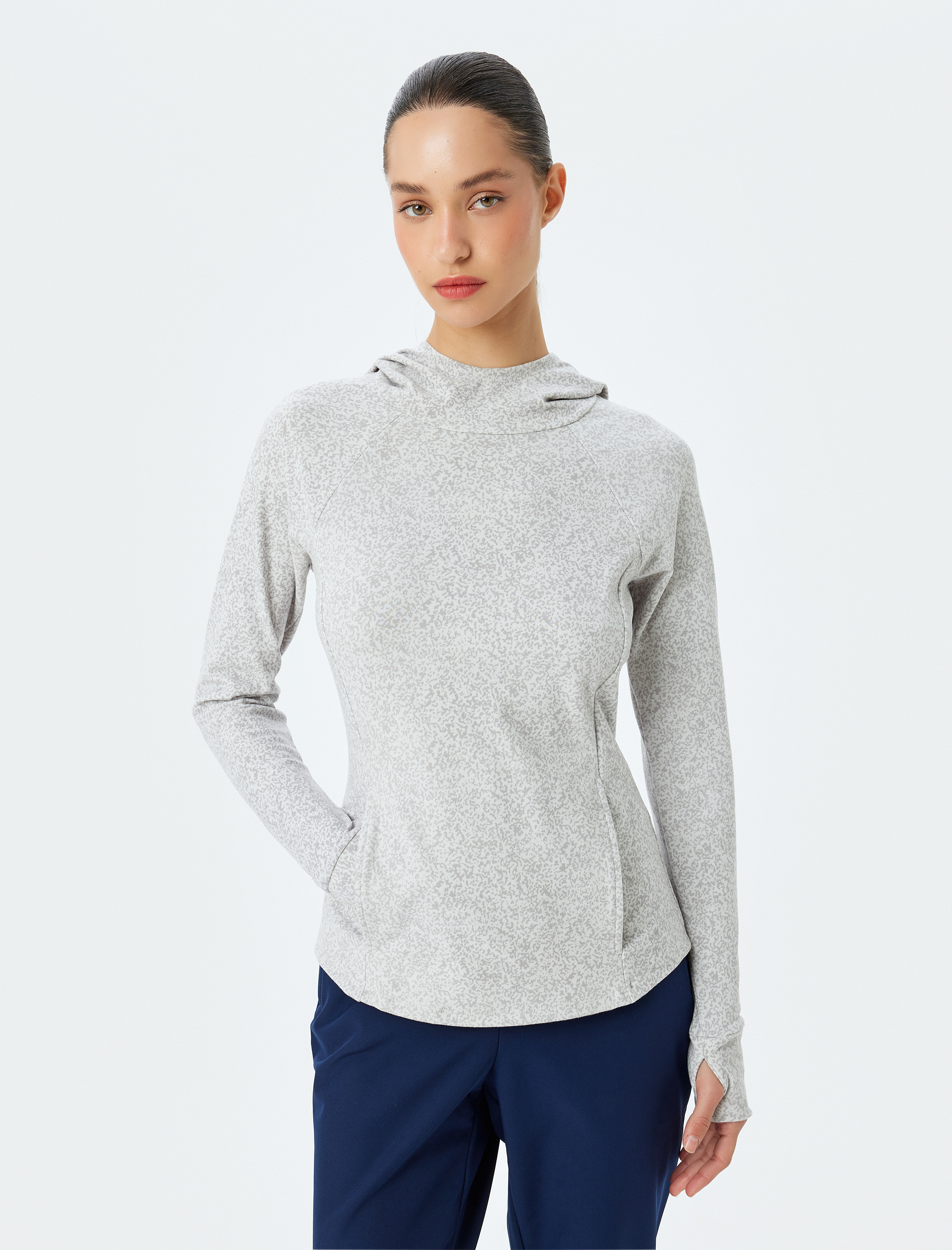   Kapüşonlu Kalın Spor Sweatshirt Baskılı Uzun Kollu Slim Fit