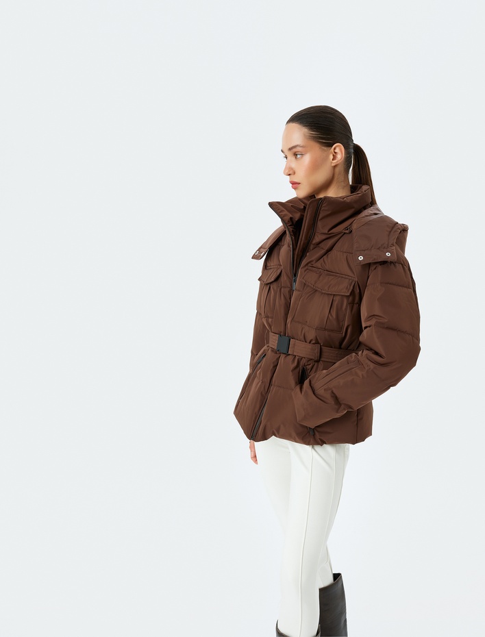  Kayak Montu Kapüşonlu Kemerli Fermuarlı Cepli