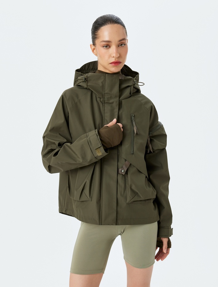  Mevsimlik Ceket Kapüşonlu Fermuarlı Cep Detaylı Rahat Kalıp