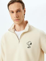 Yarım Fermuarlı Oversize Şardonlu Pamuk Karışımlı Lisanslı Snoopy Sweatshirt