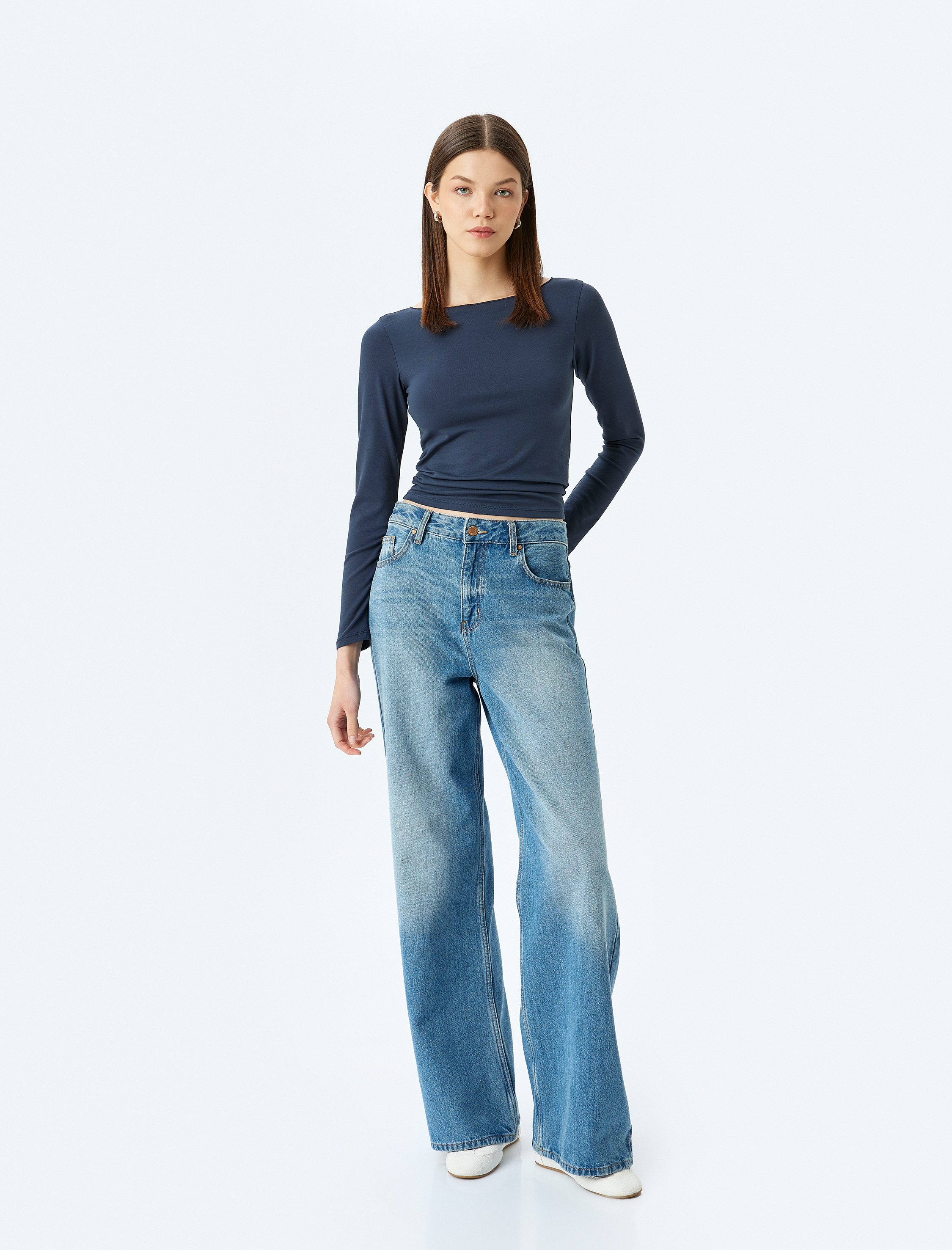   Uzun Kollu Bisiklet Yaka Slim Fit Basic Tişört