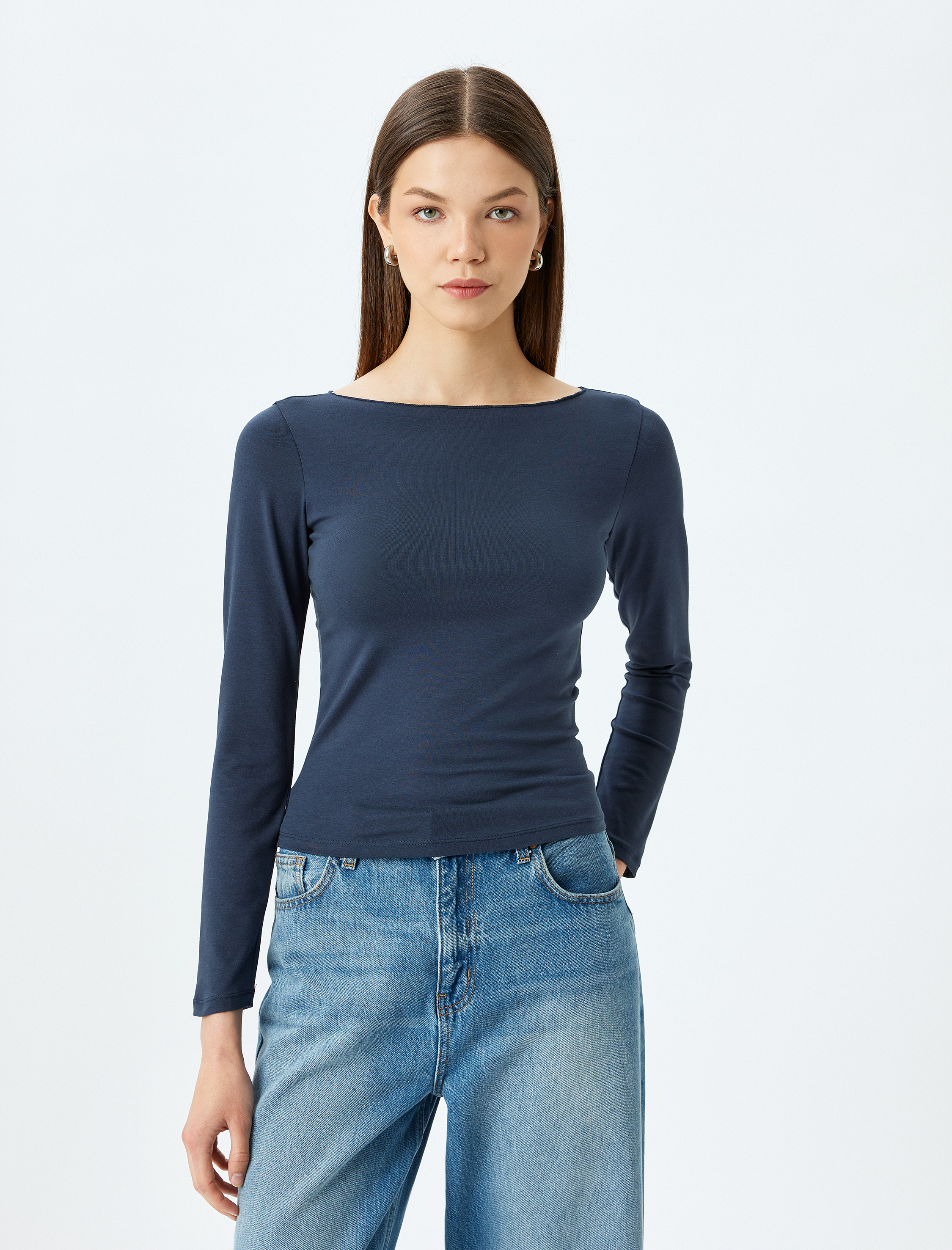   Uzun Kollu Bisiklet Yaka Slim Fit Basic Tişört