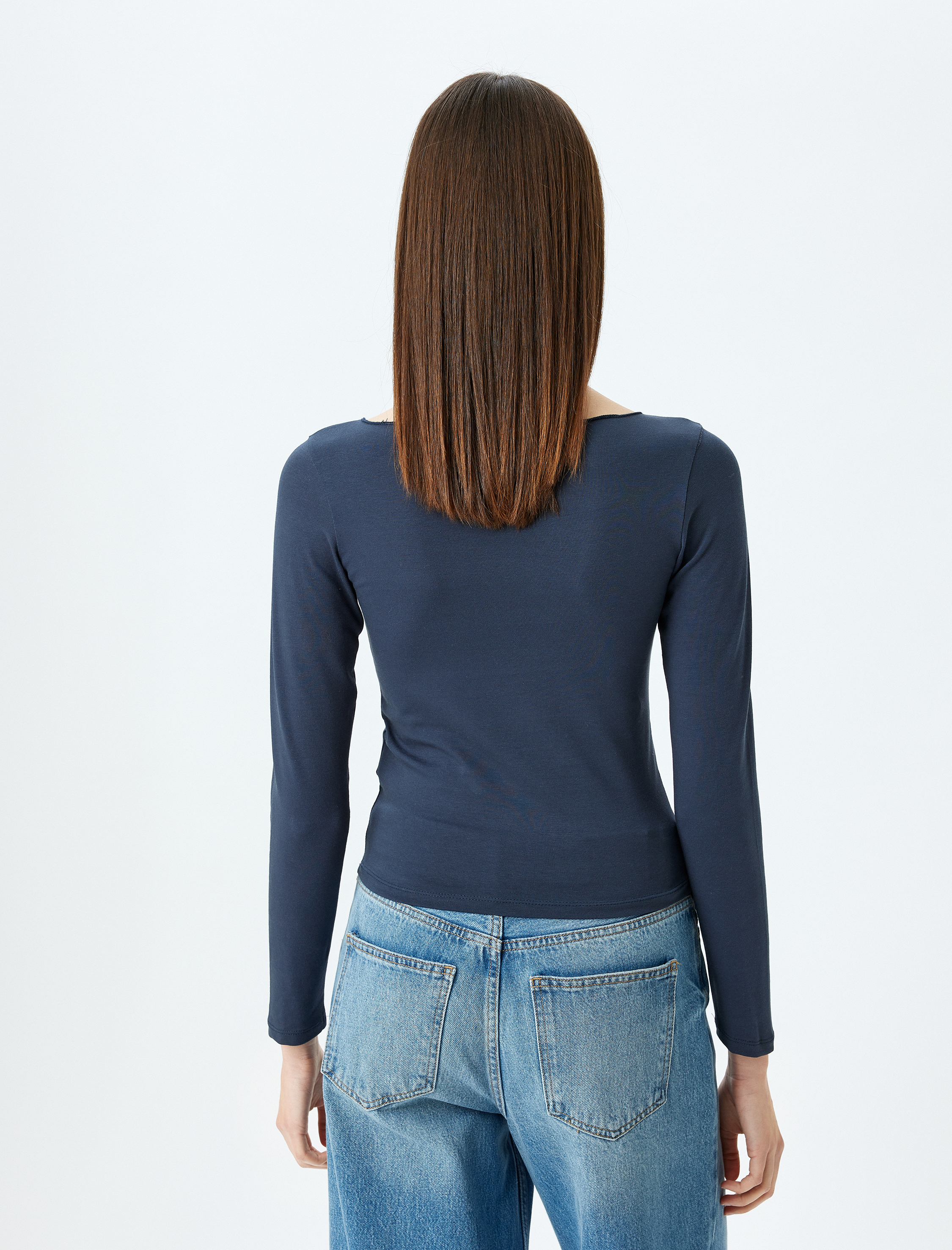   Uzun Kollu Bisiklet Yaka Slim Fit Basic Tişört