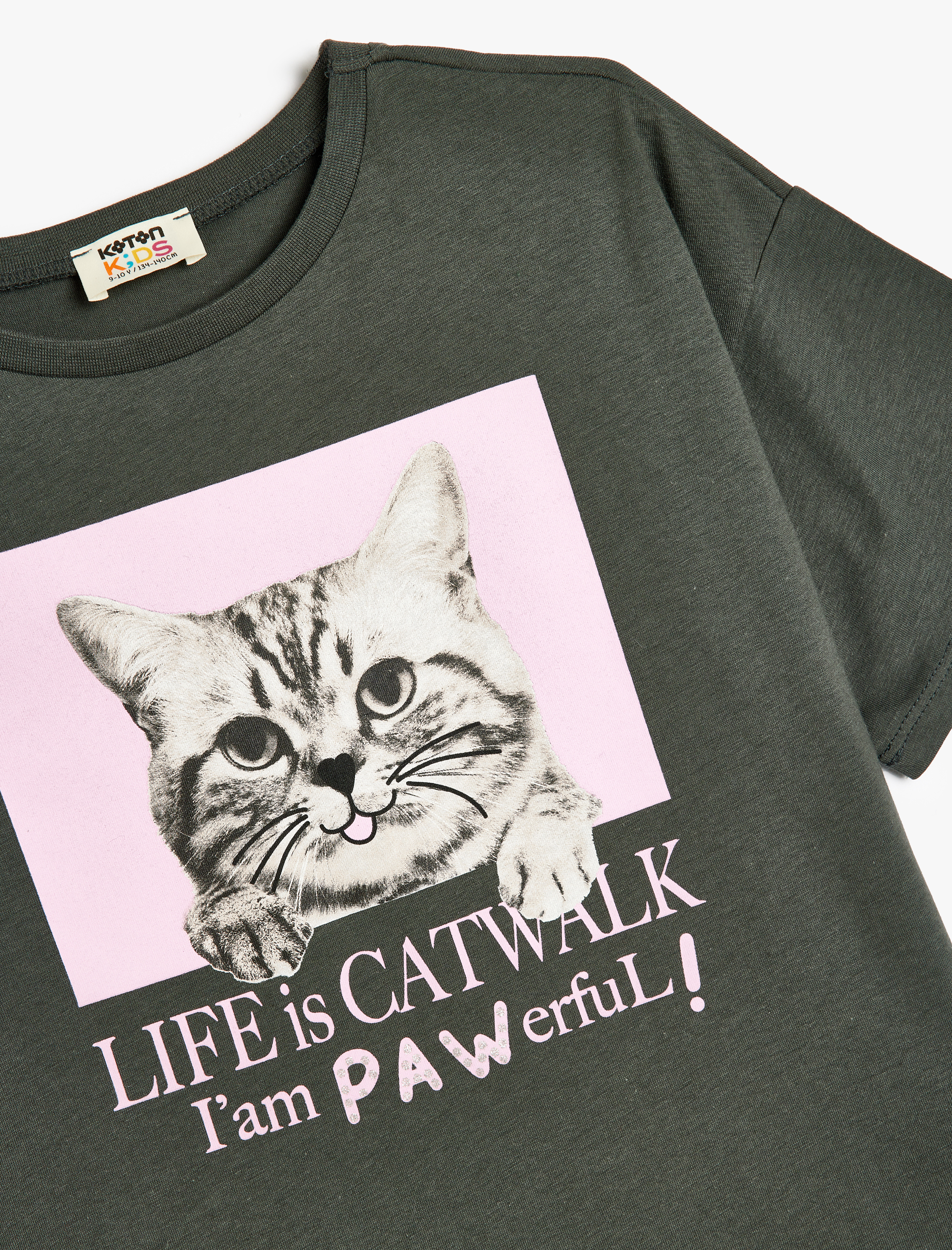  Kız Çocuk Pamuklu Kısa Kollu Bisiklet Yaka Baskılı Tişört