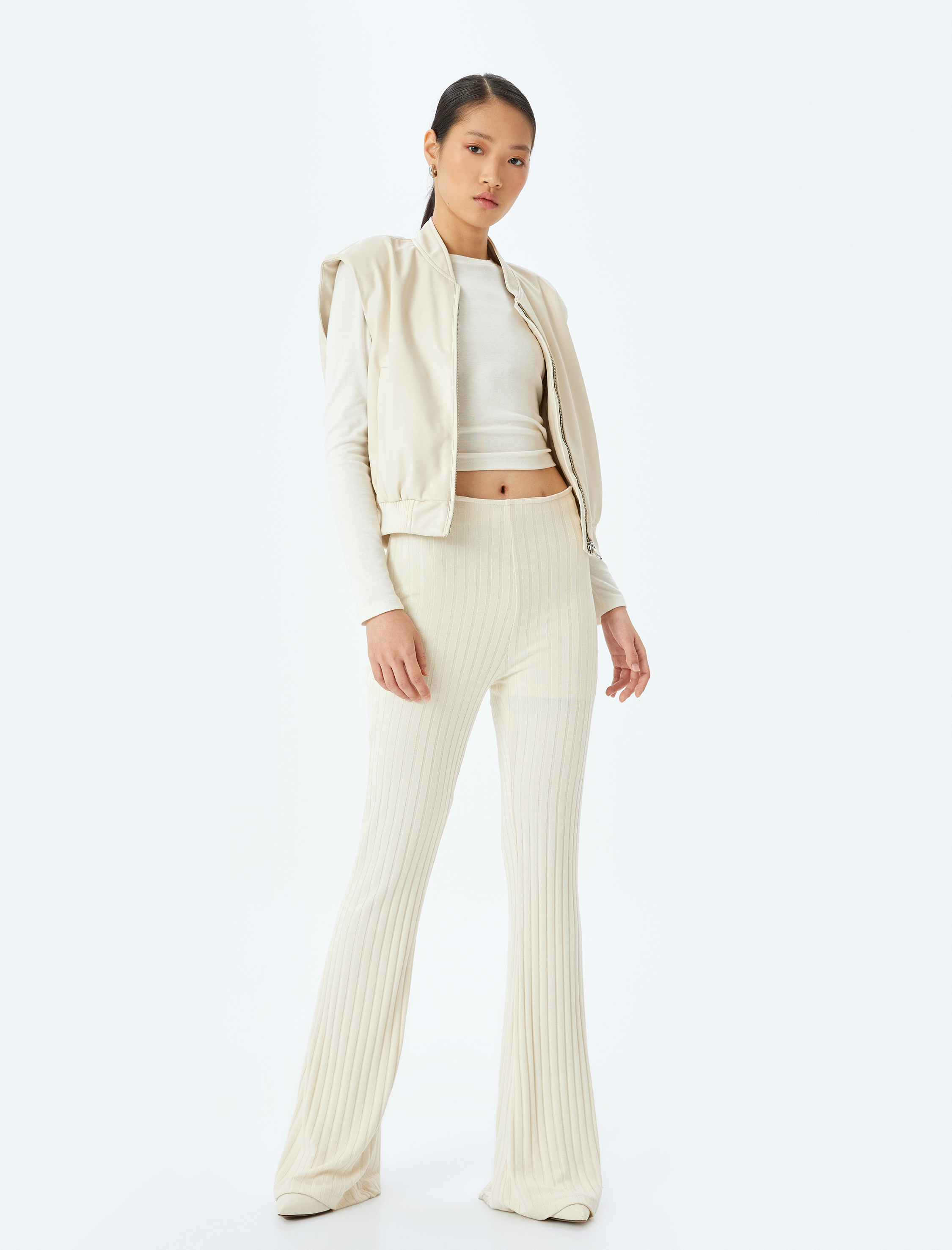   Cepli Fermuarlı Crop Kolsuz Suni Deri Ceket