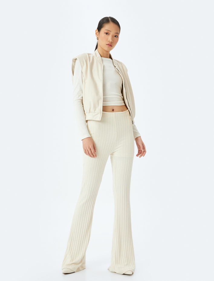  Cepli Fermuarlı Crop Kolsuz Suni Deri Ceket