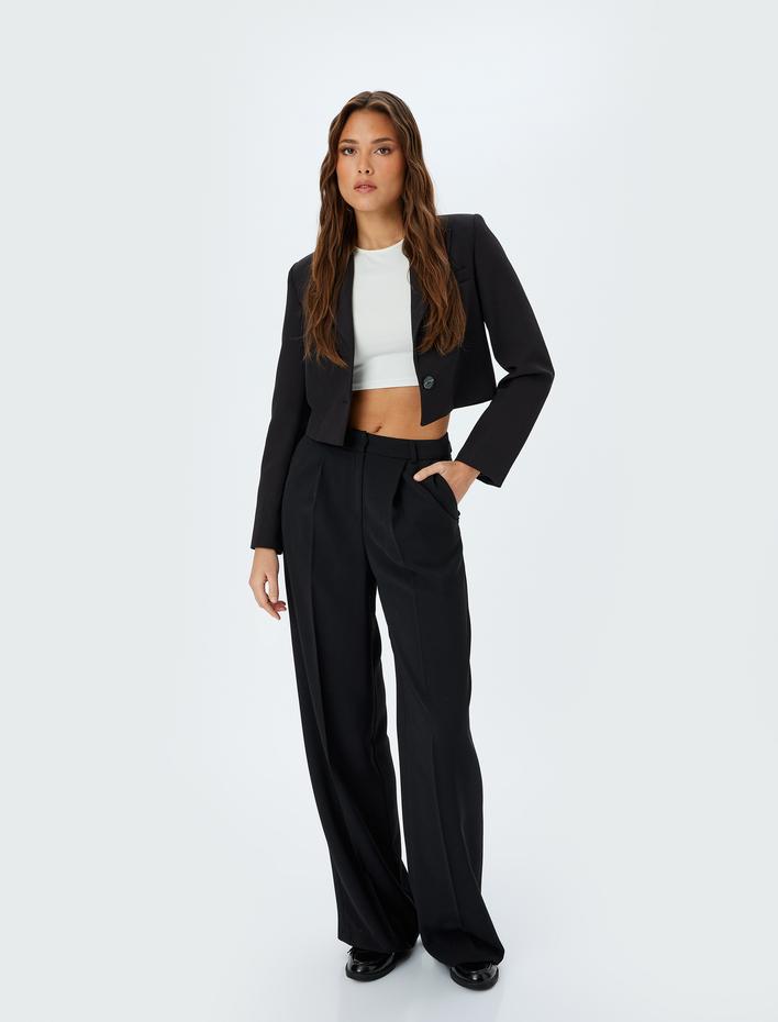  Kruvaze Yaka Crop Blazer Ceket