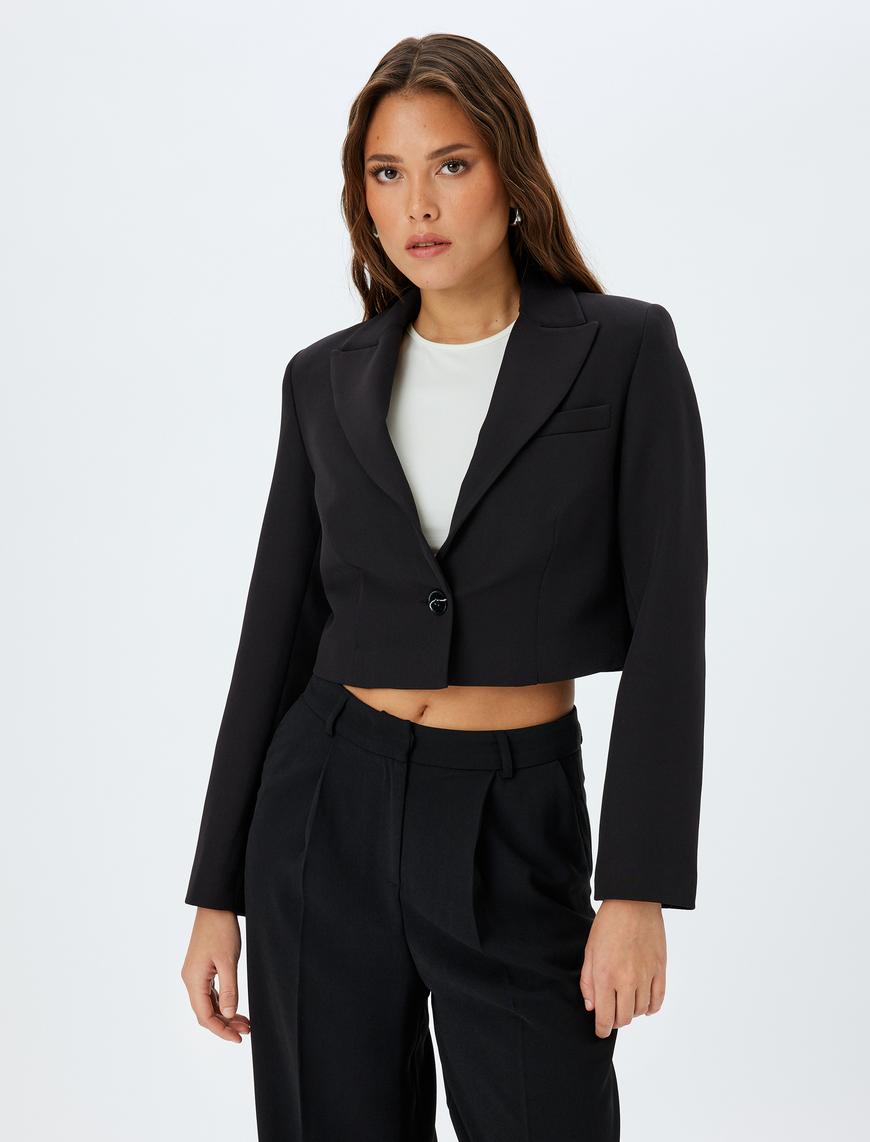   Kruvaze Yaka Crop Blazer Ceket