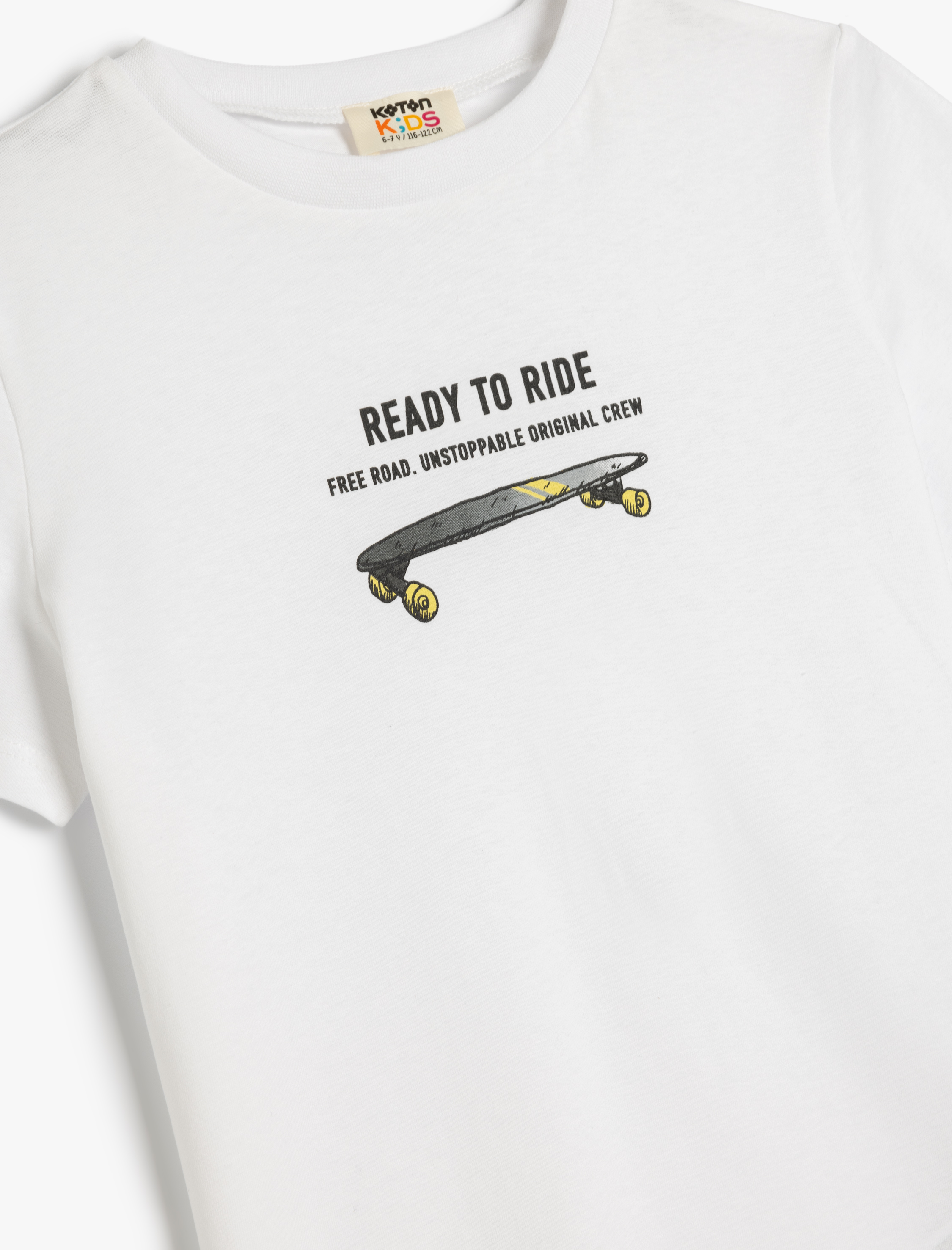  Erkek Çocuk Kaykay Baskılı Kısa Kollu Tişört Bisiklet Yaka Pamuklu
