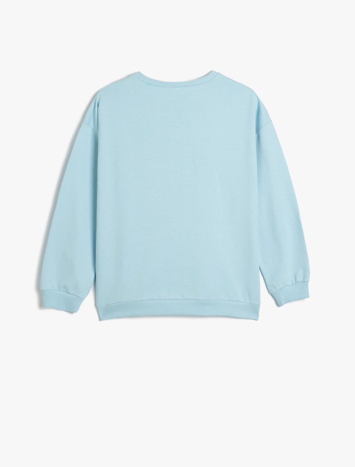 Kız Çocuk Sweatshirt Uzun Kollu Kedi Baskılı Bisiklet Yaka Pamuklu