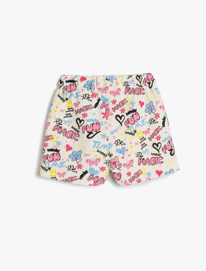 Kız Çocuk Beli Lastikli Şort Baskı Detaylı