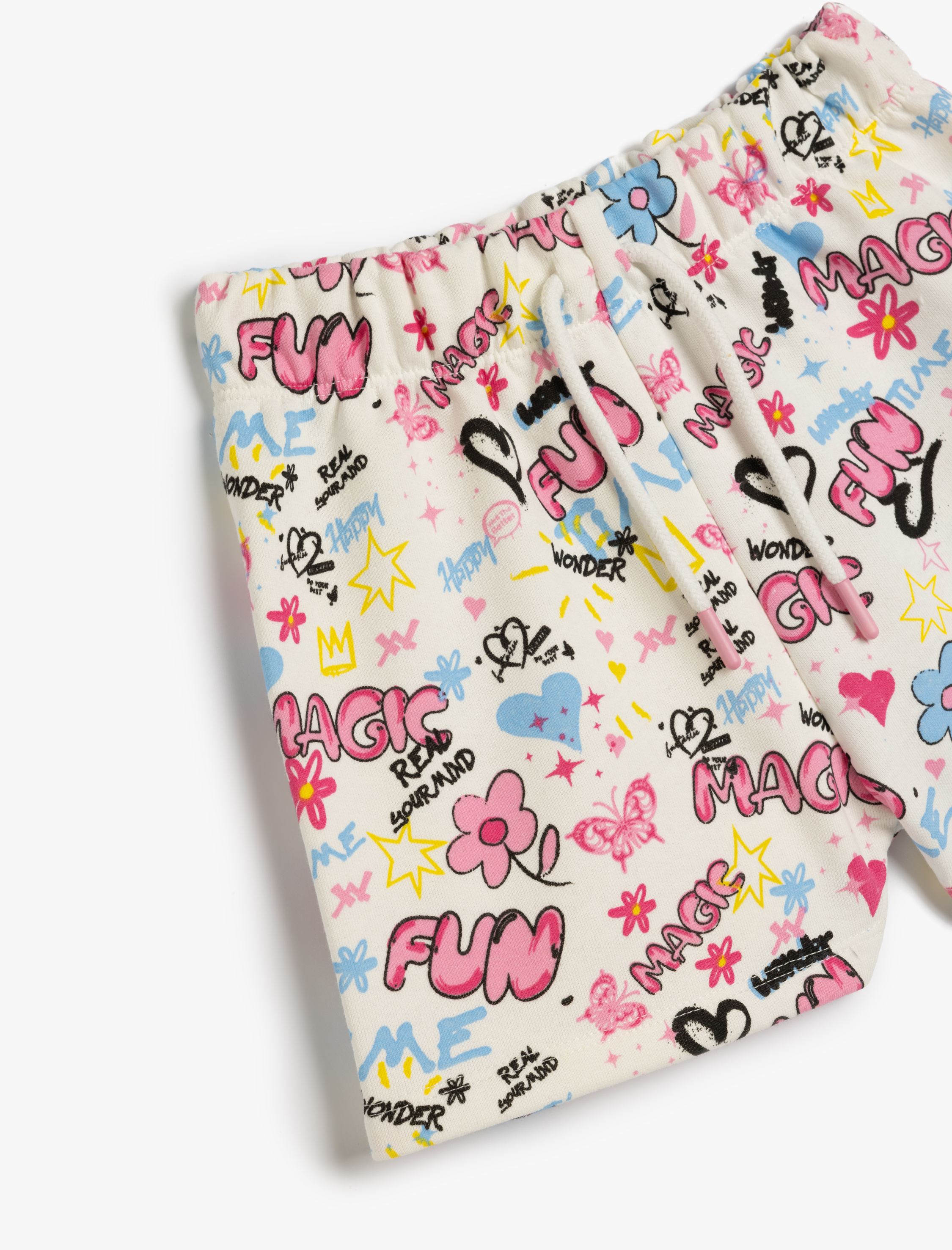  Kız Çocuk Beli Lastikli Şort Baskı Detaylı