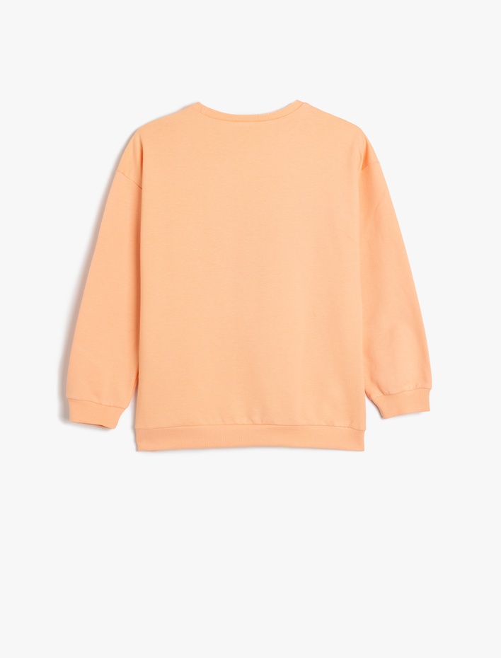 Kız Çocuk Sweatshirt Uzun Kollu Çiçek Baskılı Bisiklet Yaka Pamuklu