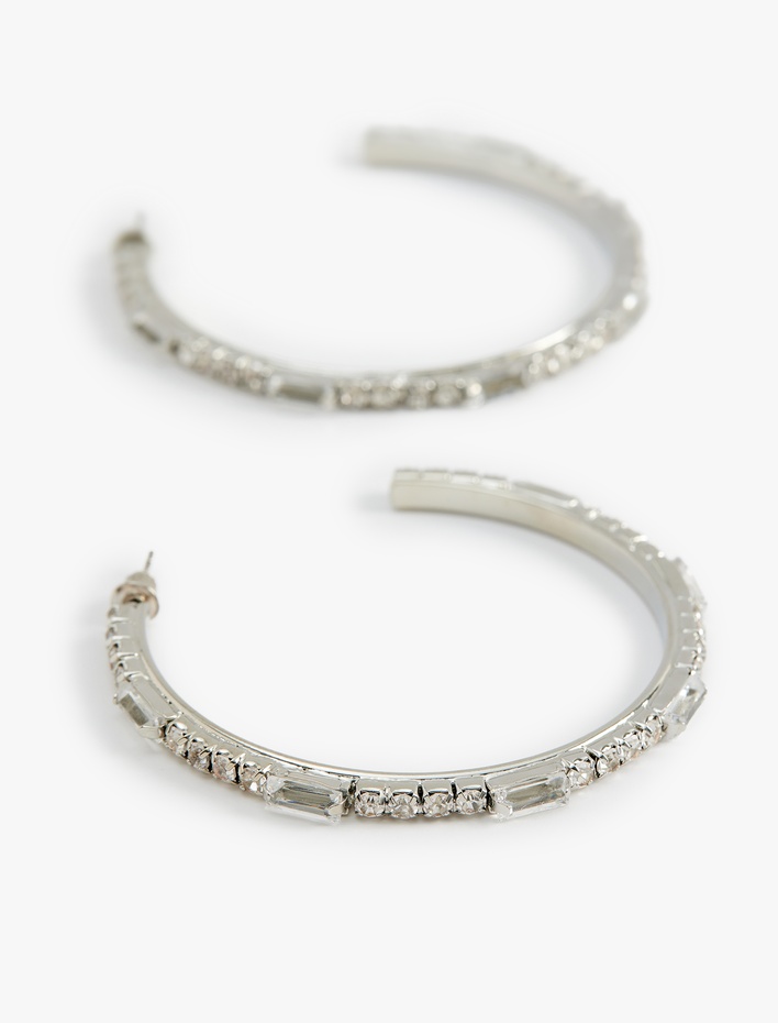 Kadın Taşlı Büyük Boy Halka Küpe - Koton X Melis Ağazat