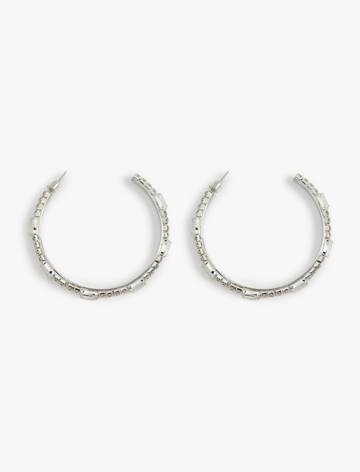 Kadın Taşlı Büyük Boy Halka Küpe - Koton X Melis Ağazat