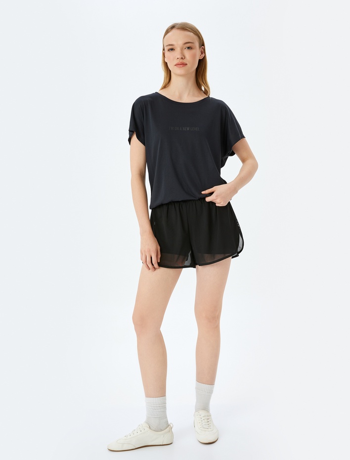  Bisiklet Yaka Kısa Kollu Oversize Baskılı Modal Spor Tişört