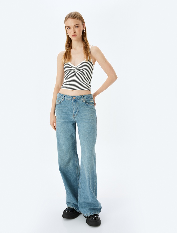  İp Askılı Çizgili V Yaka Slim Fit Fitilli Atlet