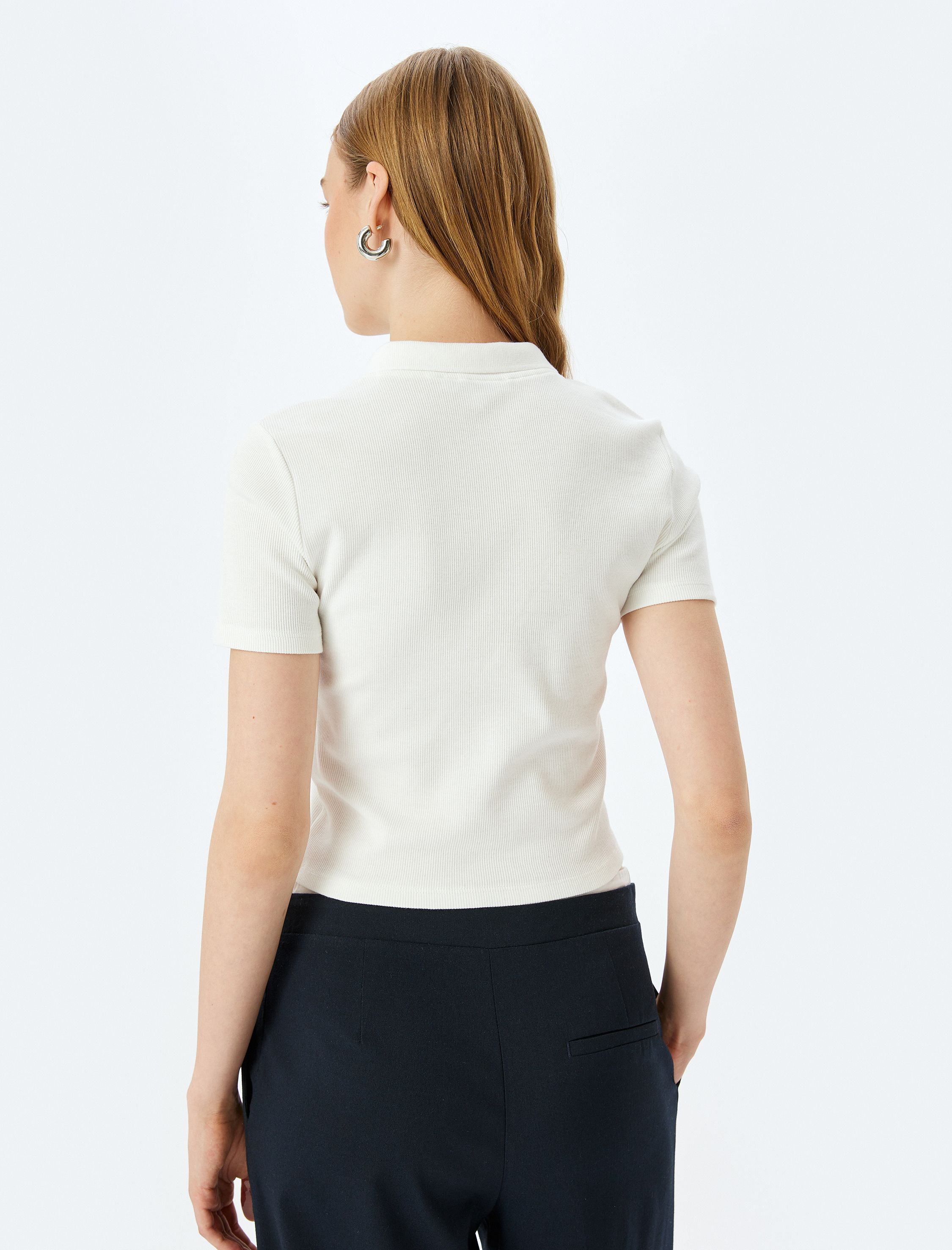   Polo Yaka Düğmeli Kısa Kollu Slim Fit Fitilli Tişört