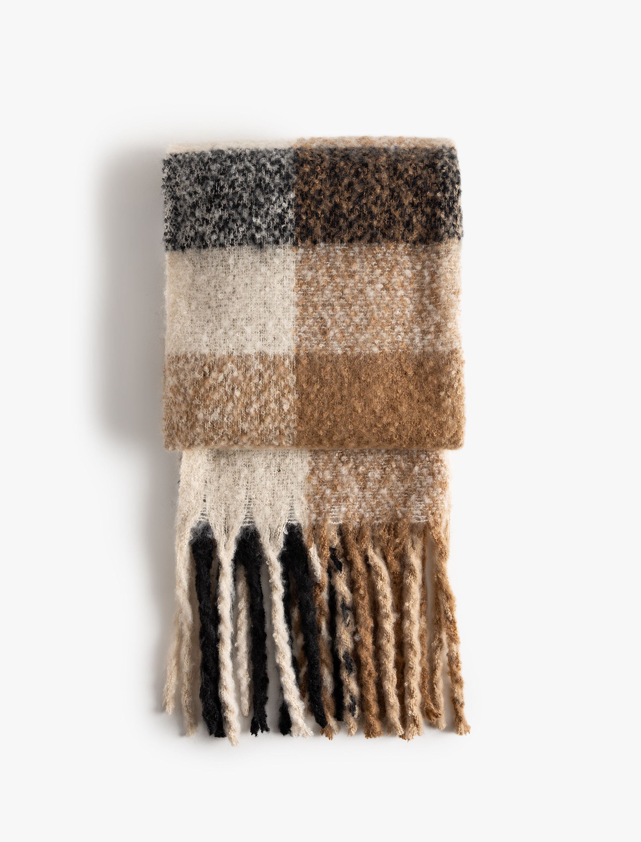  Kadın Uzun Atkı Püsküllü Kareli Yumuşak Dokulu