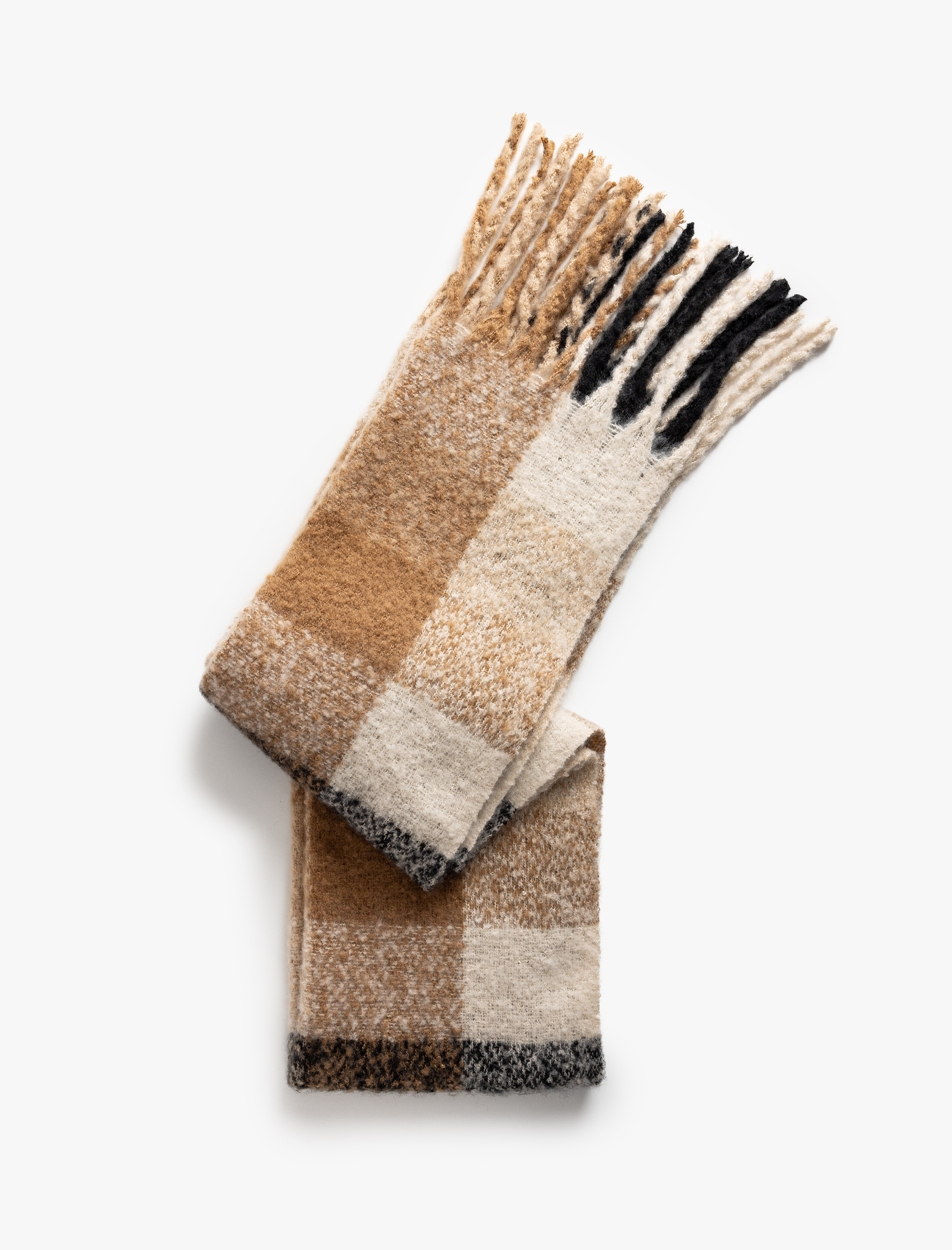  Kadın Uzun Atkı Püsküllü Kareli Yumuşak Dokulu