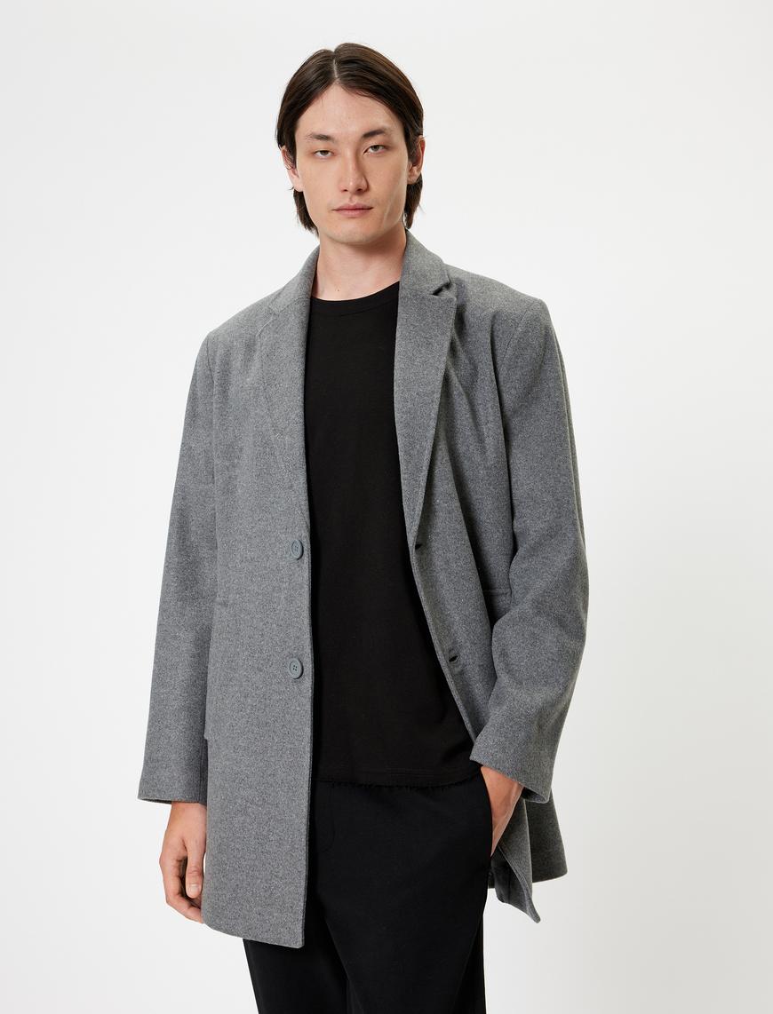   Slim Fit Kaşe Kaban Cep Detaylı