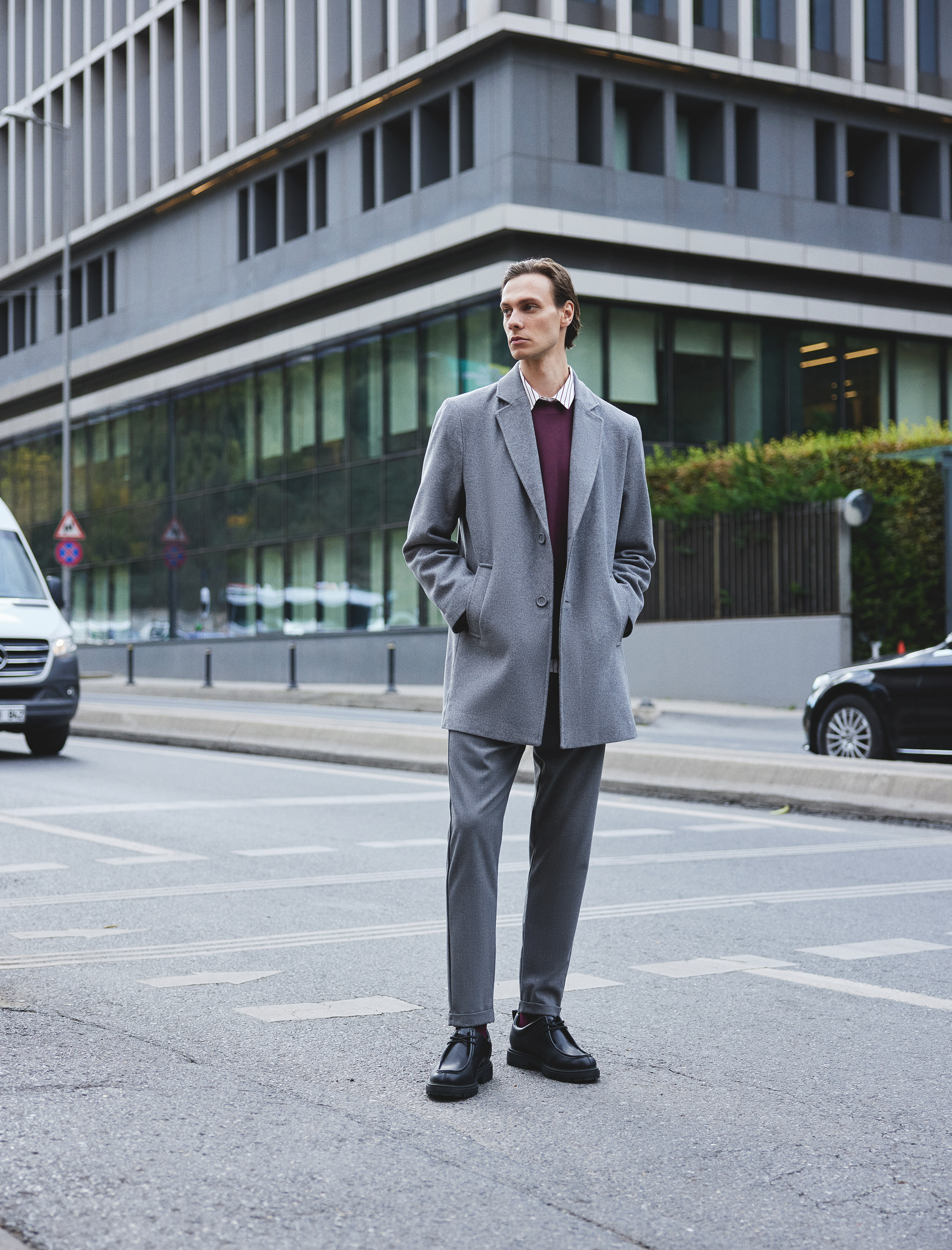   Slim Fit Kaşe Kaban Cep Detaylı