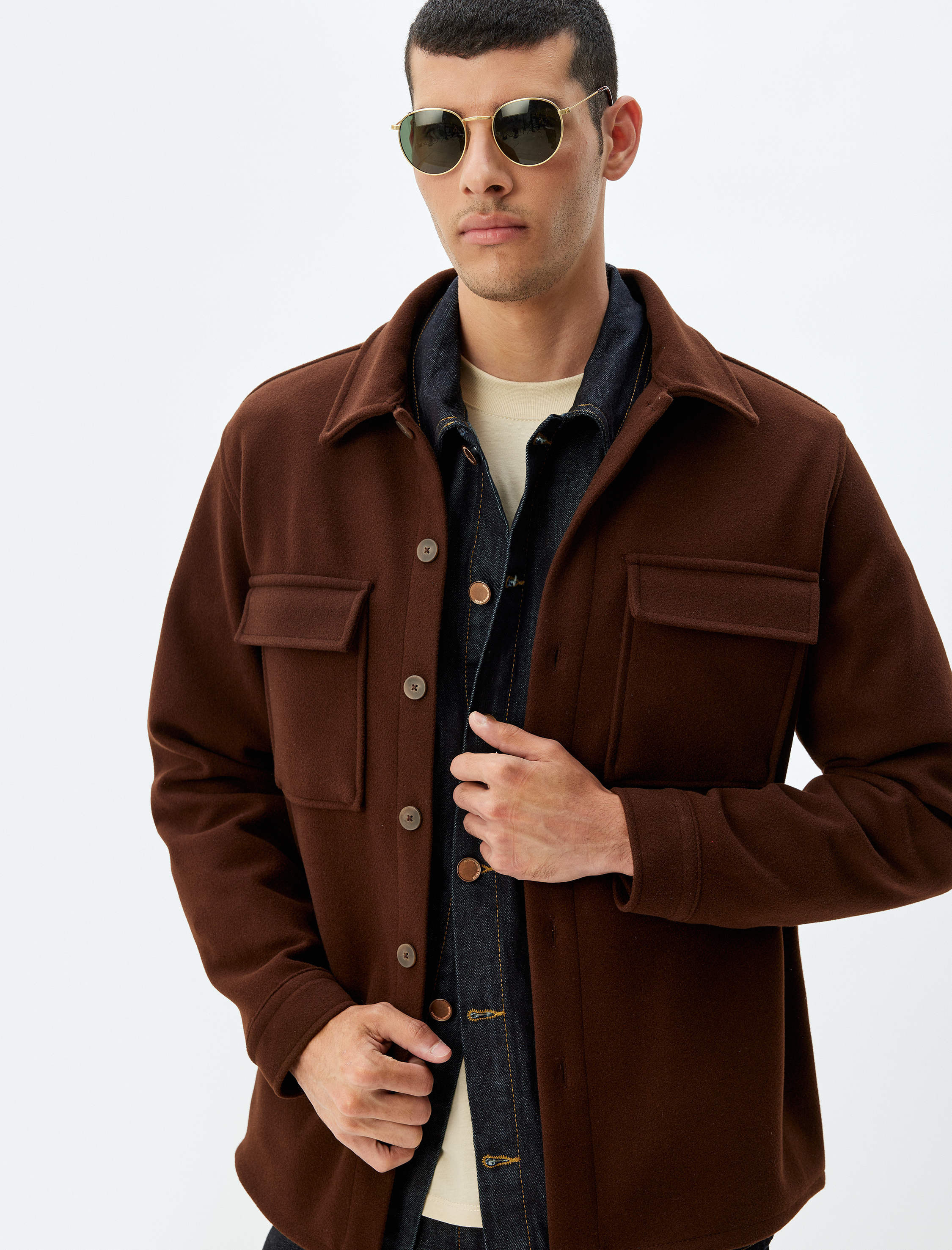   Gömlek Ceket Uzun Kollu Düğmeli Kapaklı Cep Detaylı Regular Fit