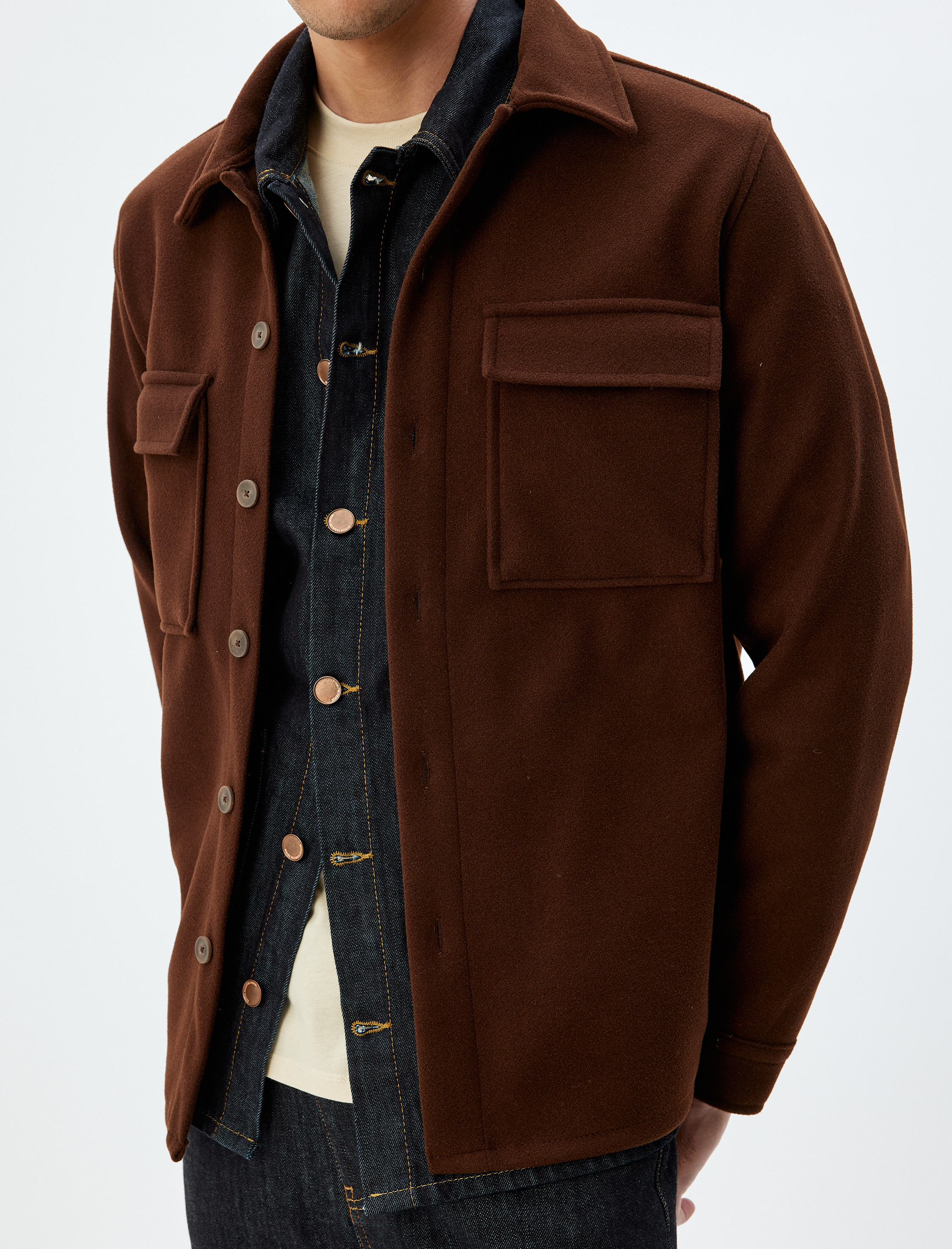   Gömlek Ceket Uzun Kollu Düğmeli Kapaklı Cep Detaylı Regular Fit