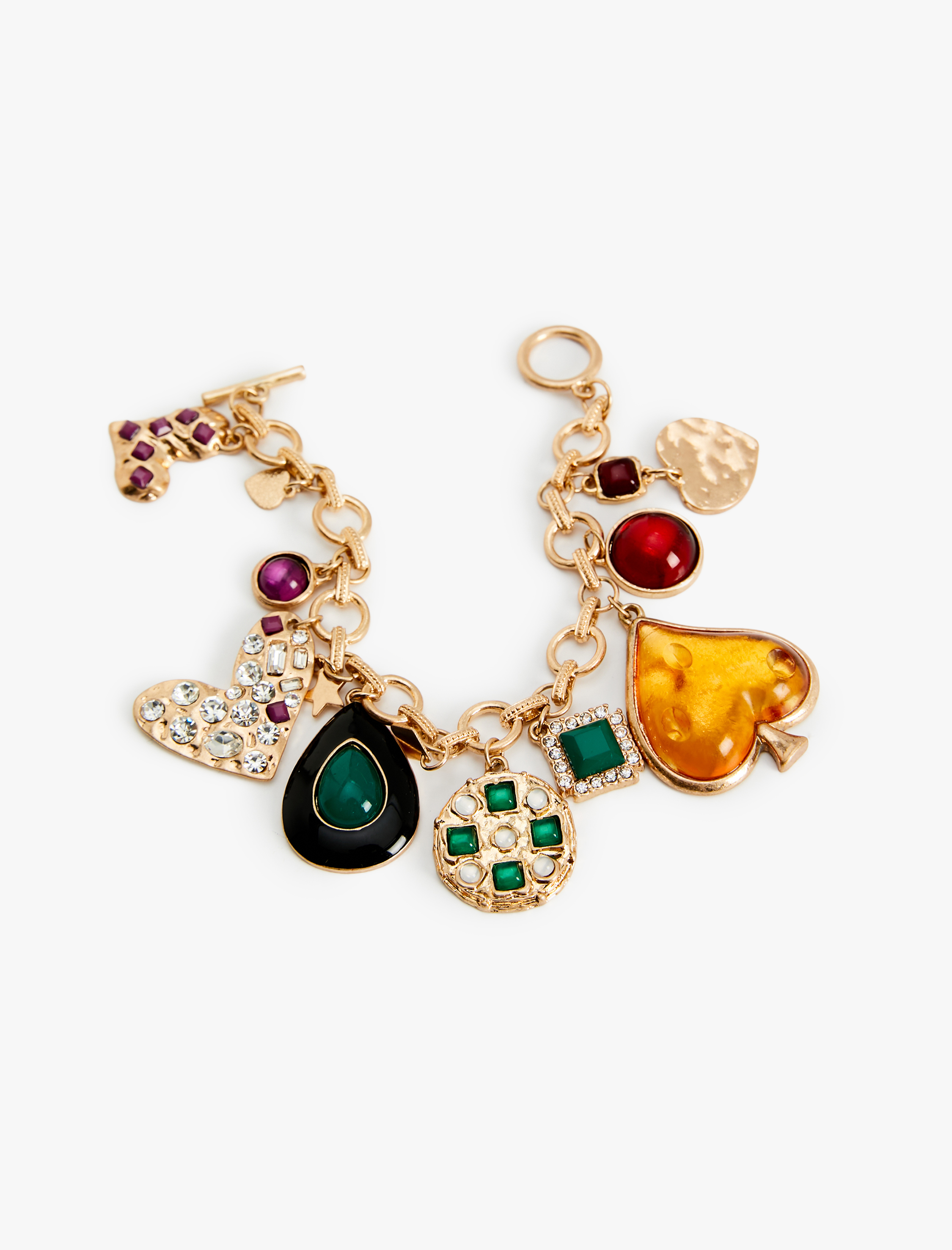  Kadın Kalp ve Taş Detaylı Zincir Bileklik