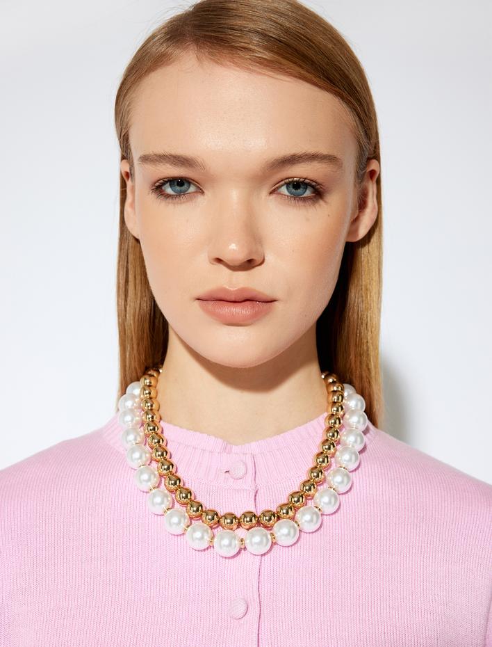 Kadın İnci Kolye 2 Sıra Büyük Boy - Koton X Melis Ağazat