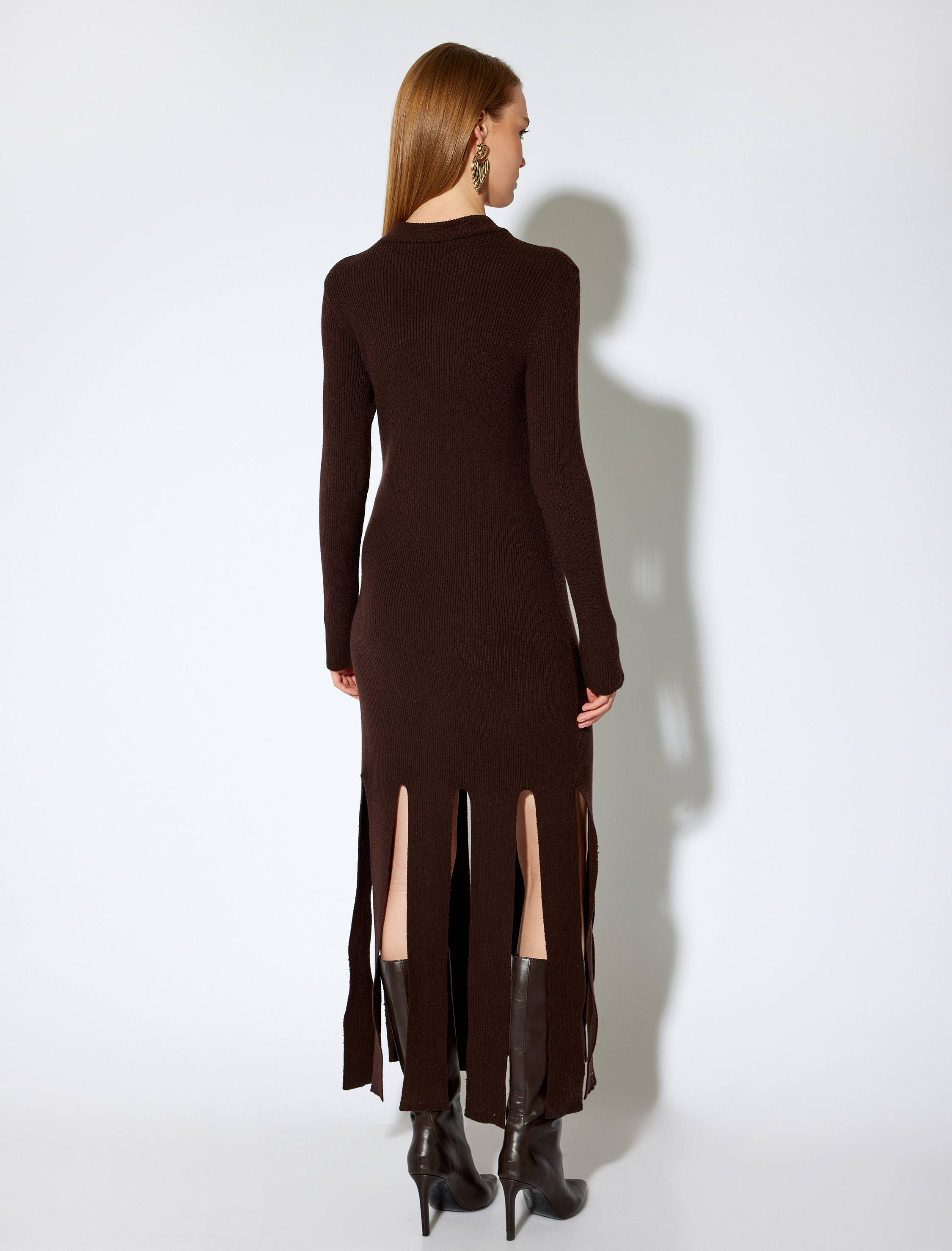   Koton X Melis Ağazat - Uzun Kollu Dik Yaka Asimetrik Triko Elbise