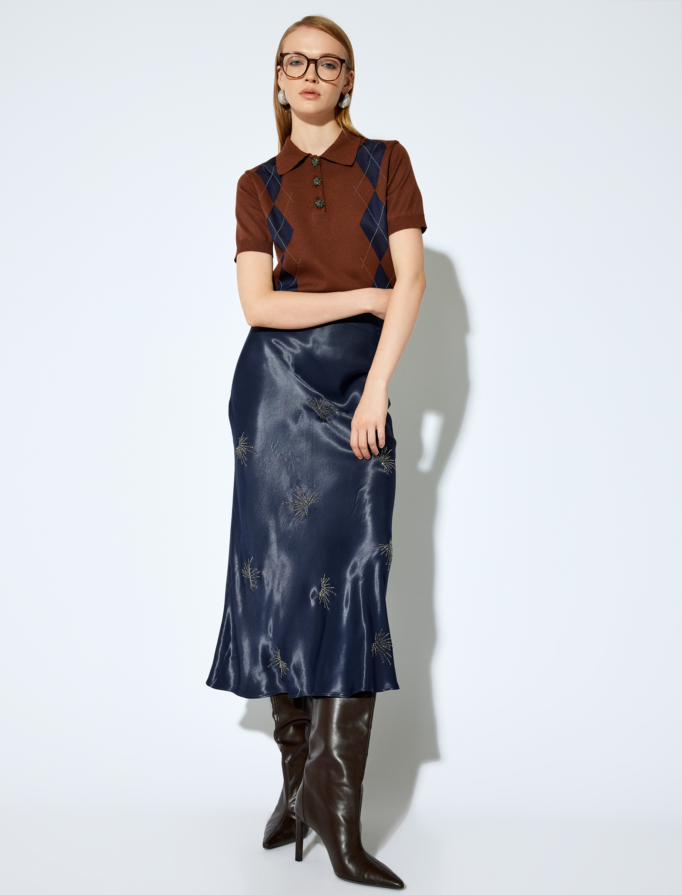   Koton X Melis Ağazat - Taş İşlemeli Midi Boy Saten Etek