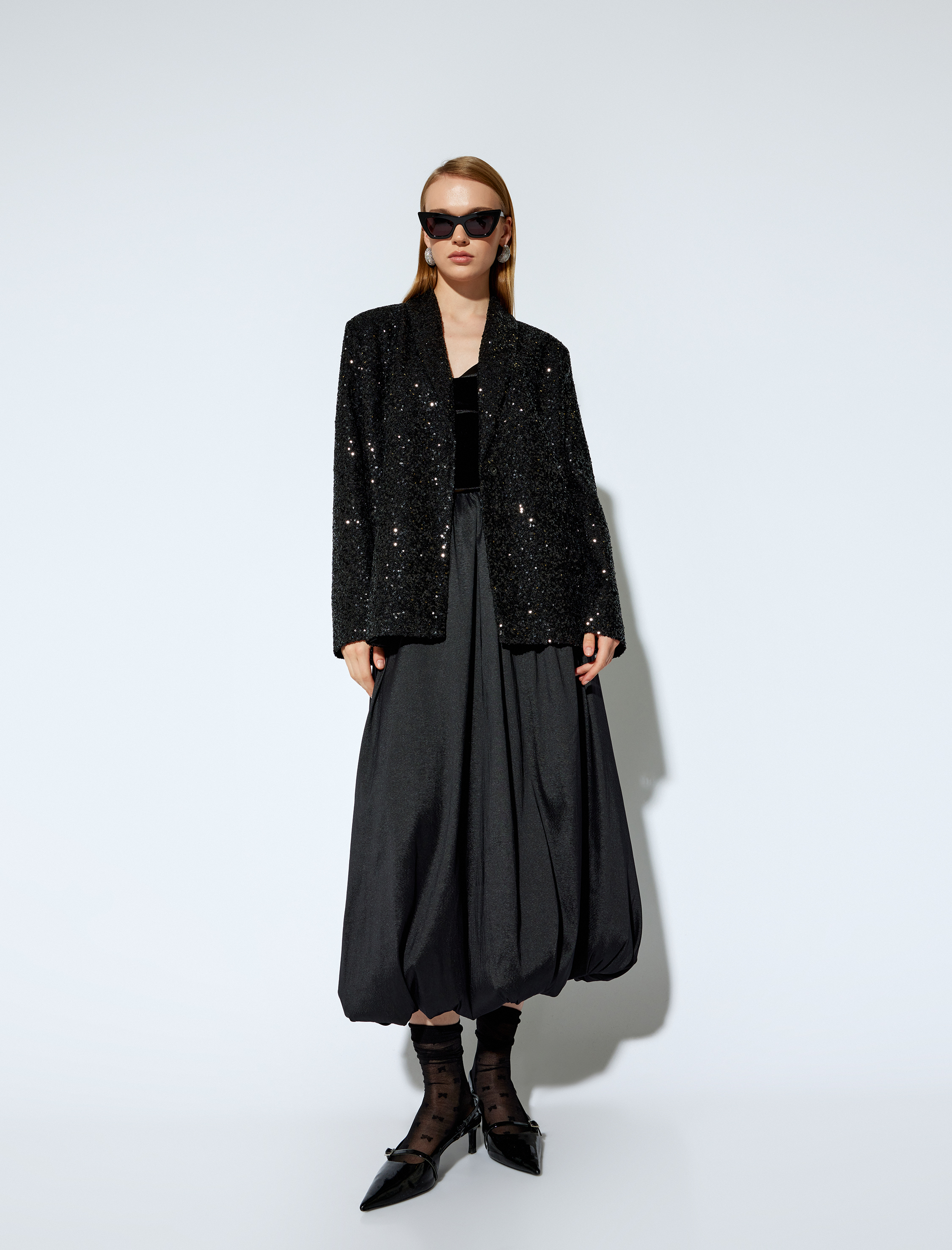   Koton X Melis Ağazat - Standart Bel Oversize Uzun Saten Balon Etek