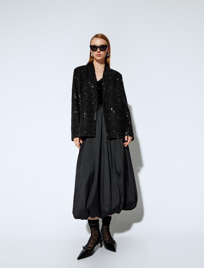  Koton X Melis Ağazat - Standart Bel Oversize Uzun Saten Balon Etek