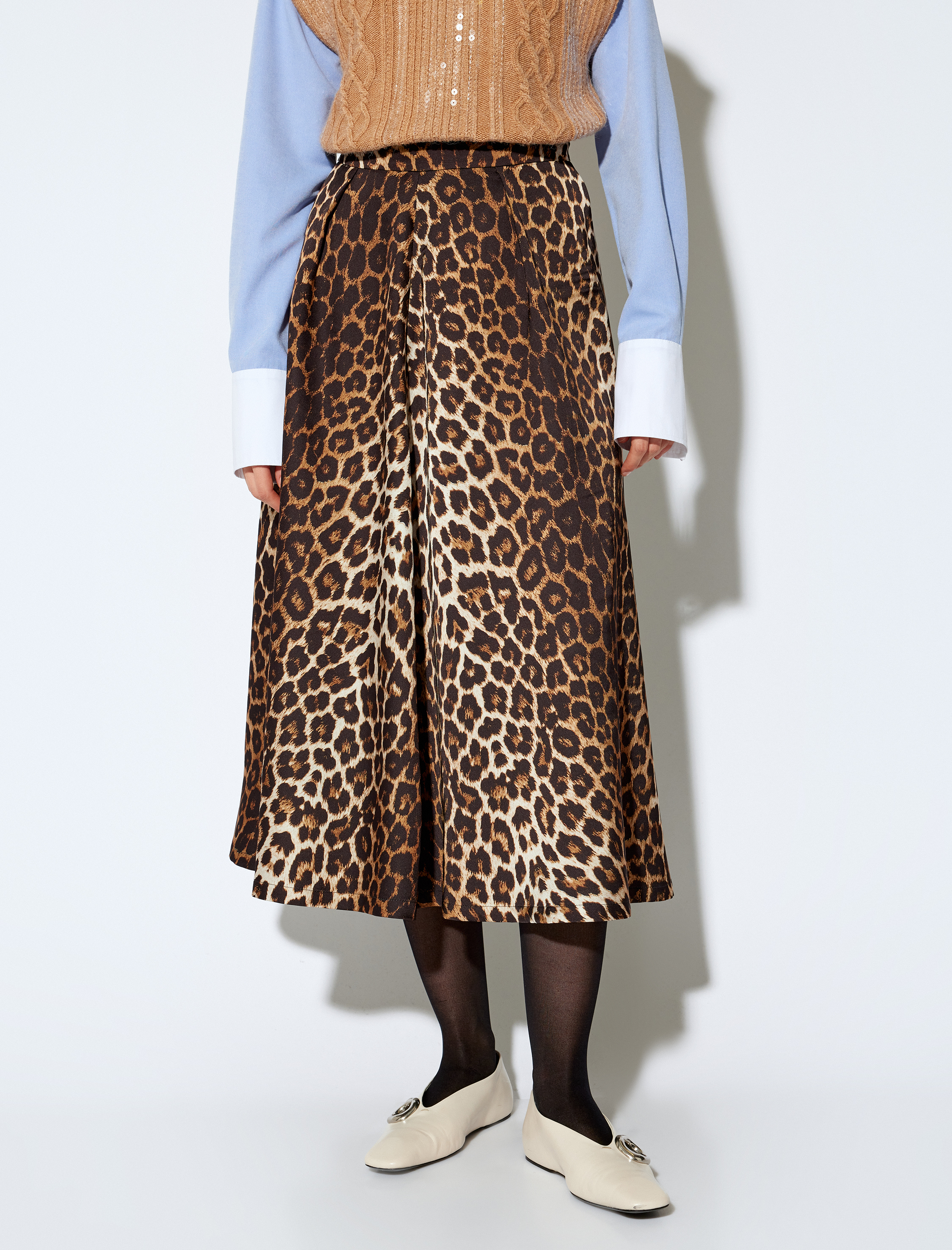   Koton X Melis Ağazat - Midi Boy Leopar Desenli Kloş Saten Etek