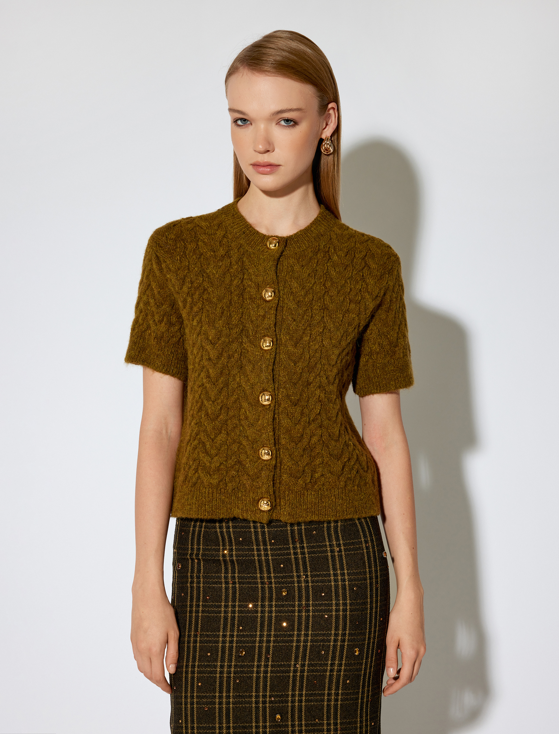   Koton X Melis Ağazat - Bisiklet Yaka Kısa Kollu Saç Örgü Hırka