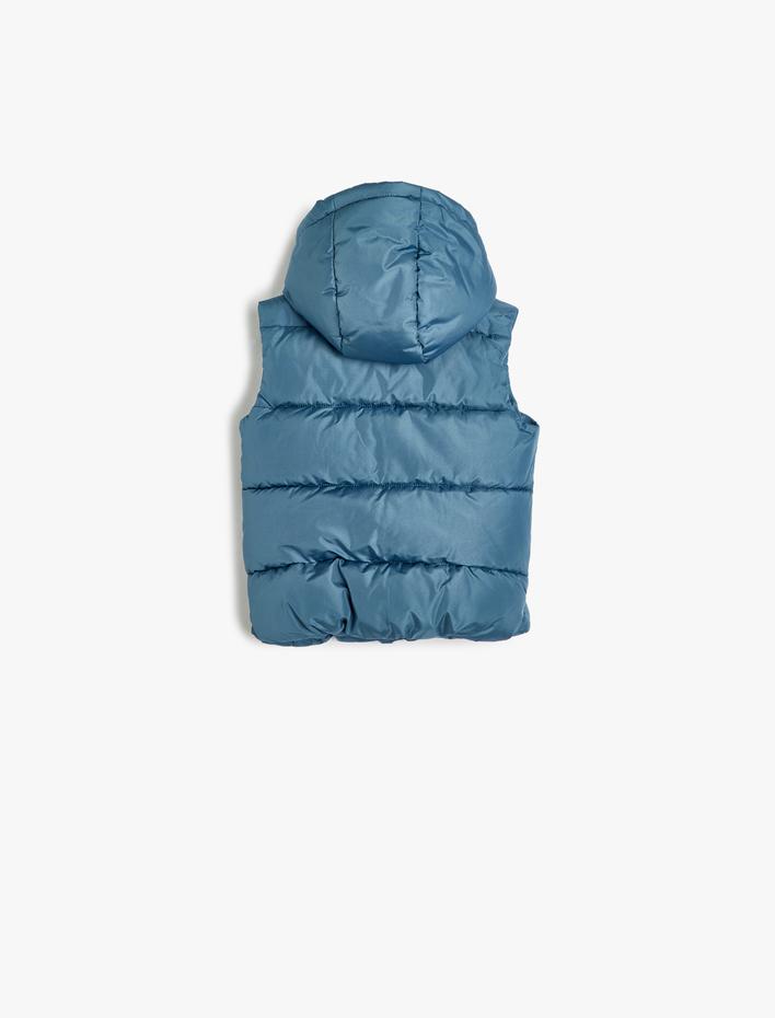 Erkek Bebek Cep Detaylı Fermuarlı Mevsimlik Kapşonlu Şişme Yelek