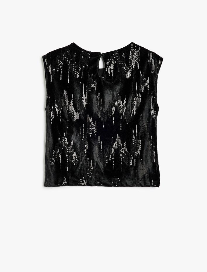 Kız Çocuk Pullu Payetli Kolsuz Bisiklet Yaka Bluz