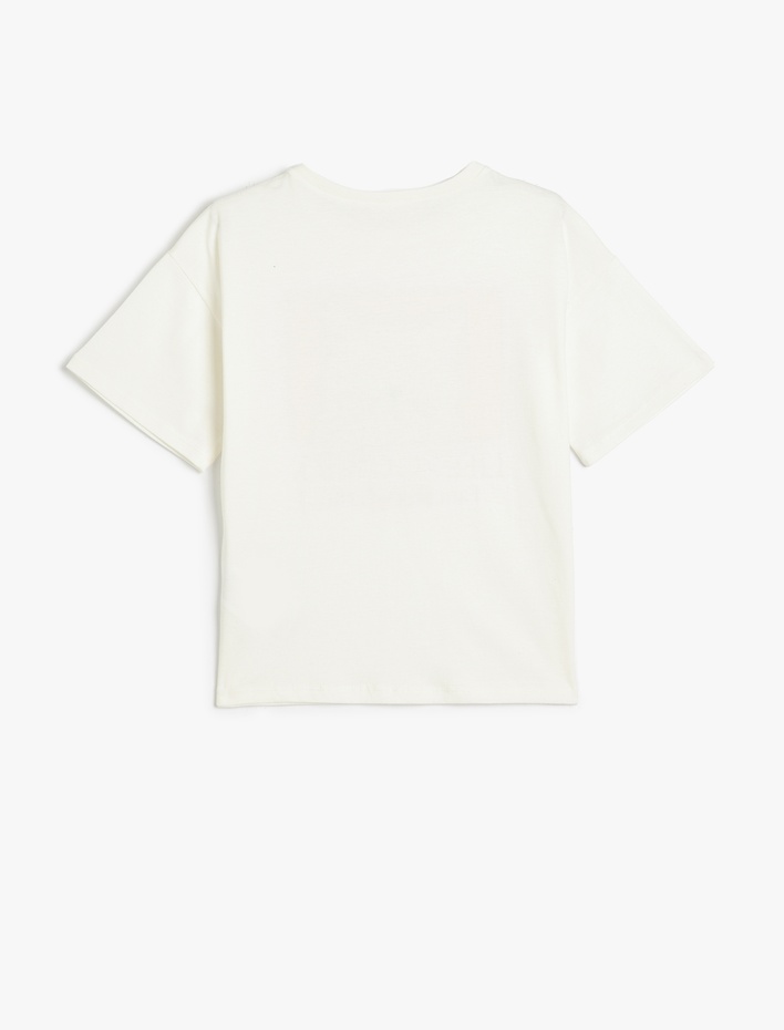 Kız Çocuk Pamuklu Kısa Kollu Bisiklet Yaka Baskılı Tişört