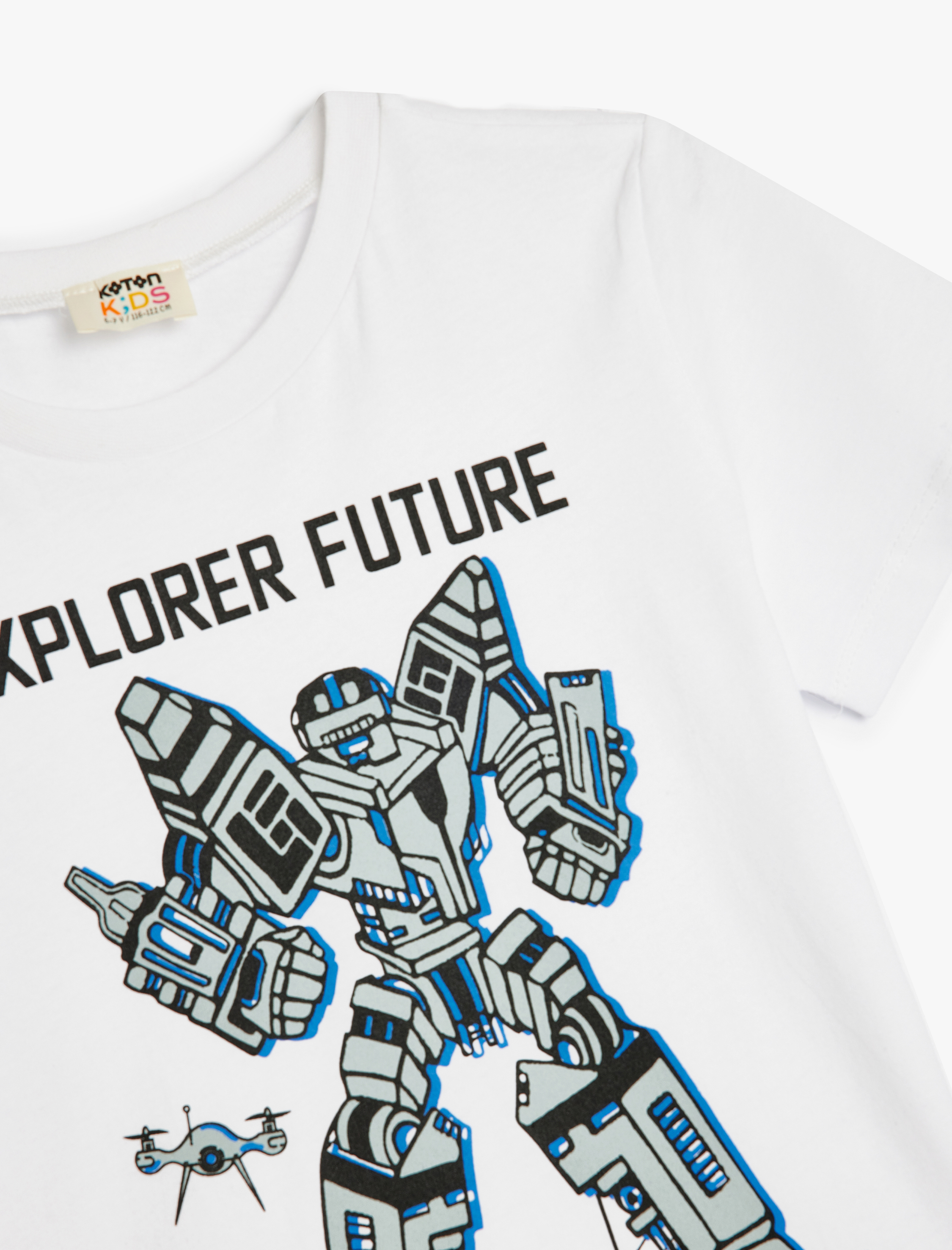  Erkek Çocuk Kısa Kollu Bisiklet Yaka Robot Baskılı Pamuklu Tişört