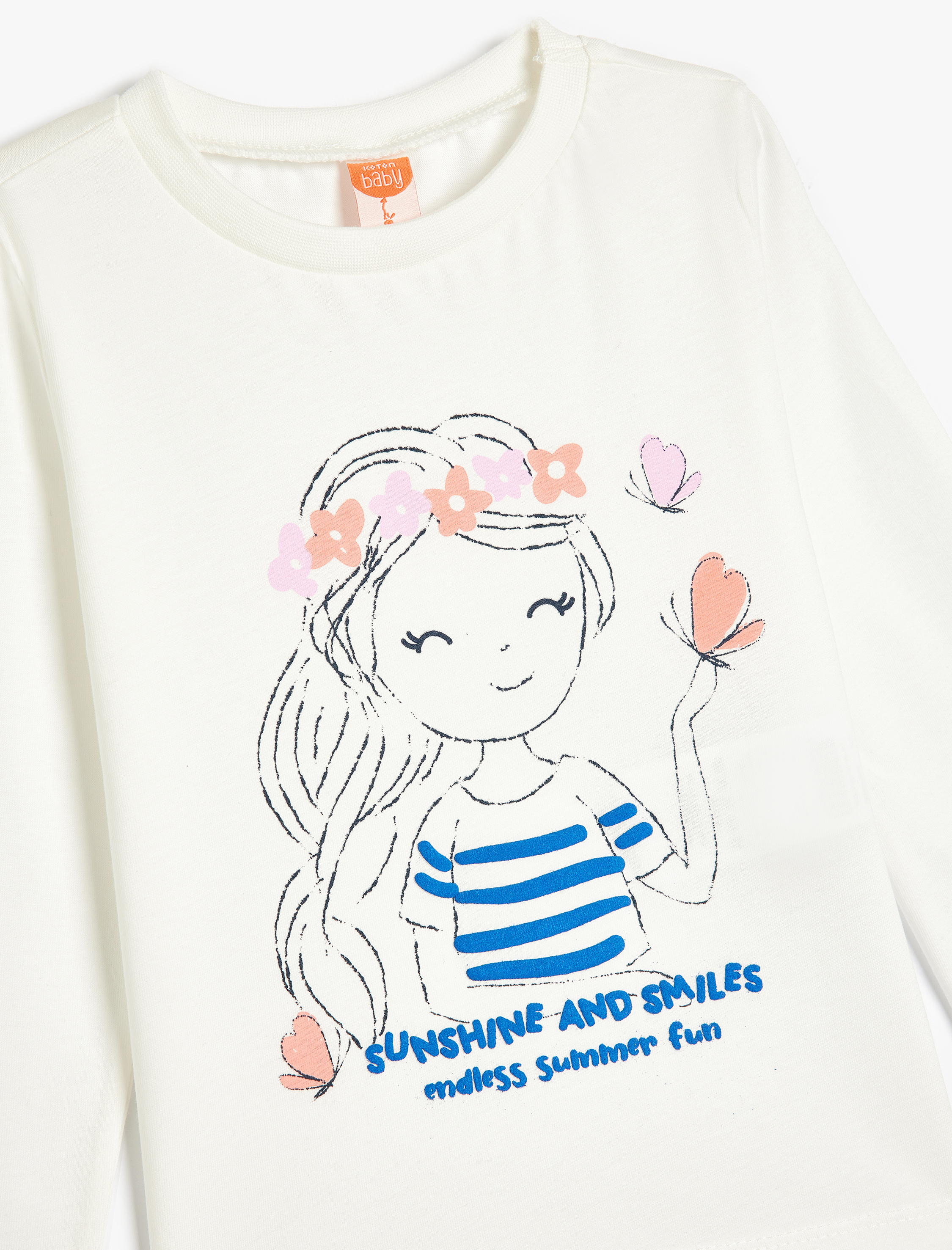  Kız Bebek Tişört Uzun Kollu Bisiklet Yaka Baskı Detaylı Pamuklu