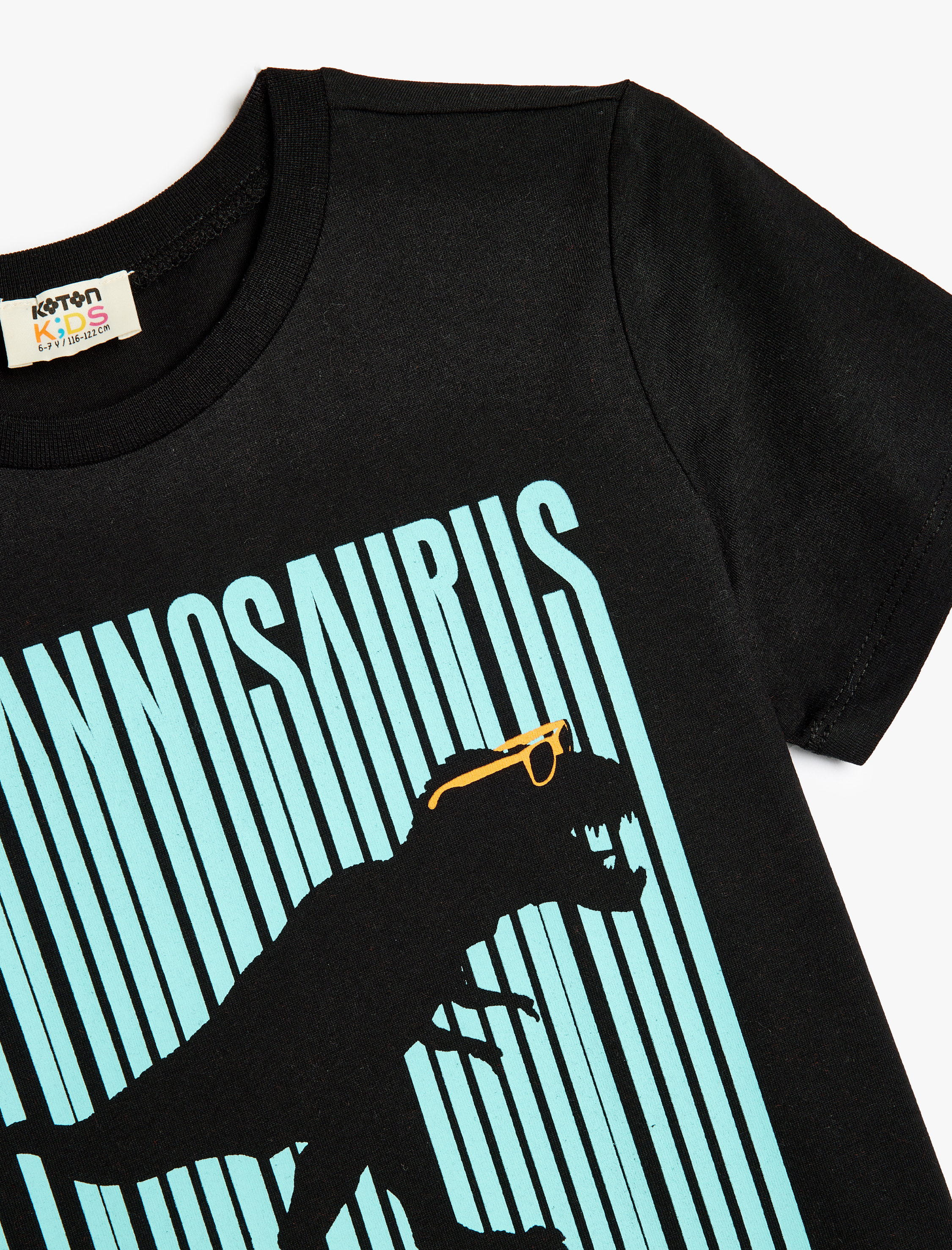  Erkek Çocuk Pamuklu Kısa Kollu Bisiklet Yaka Dinozor Baskılı Tişört