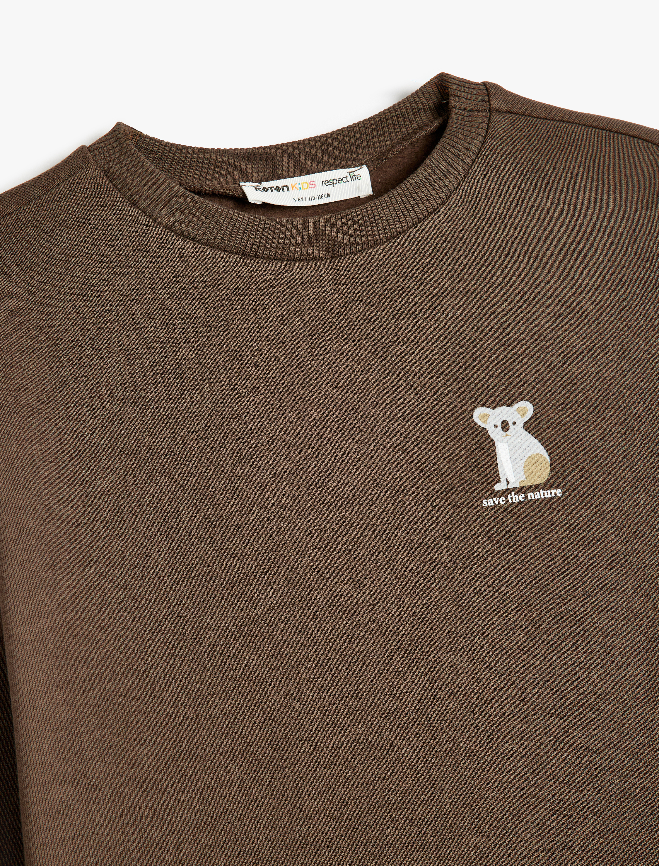  Erkek Çocuk Organik Pamuklu Sweatshirt Koala Baskılı Uzun Kollu Bisiklet Yaka