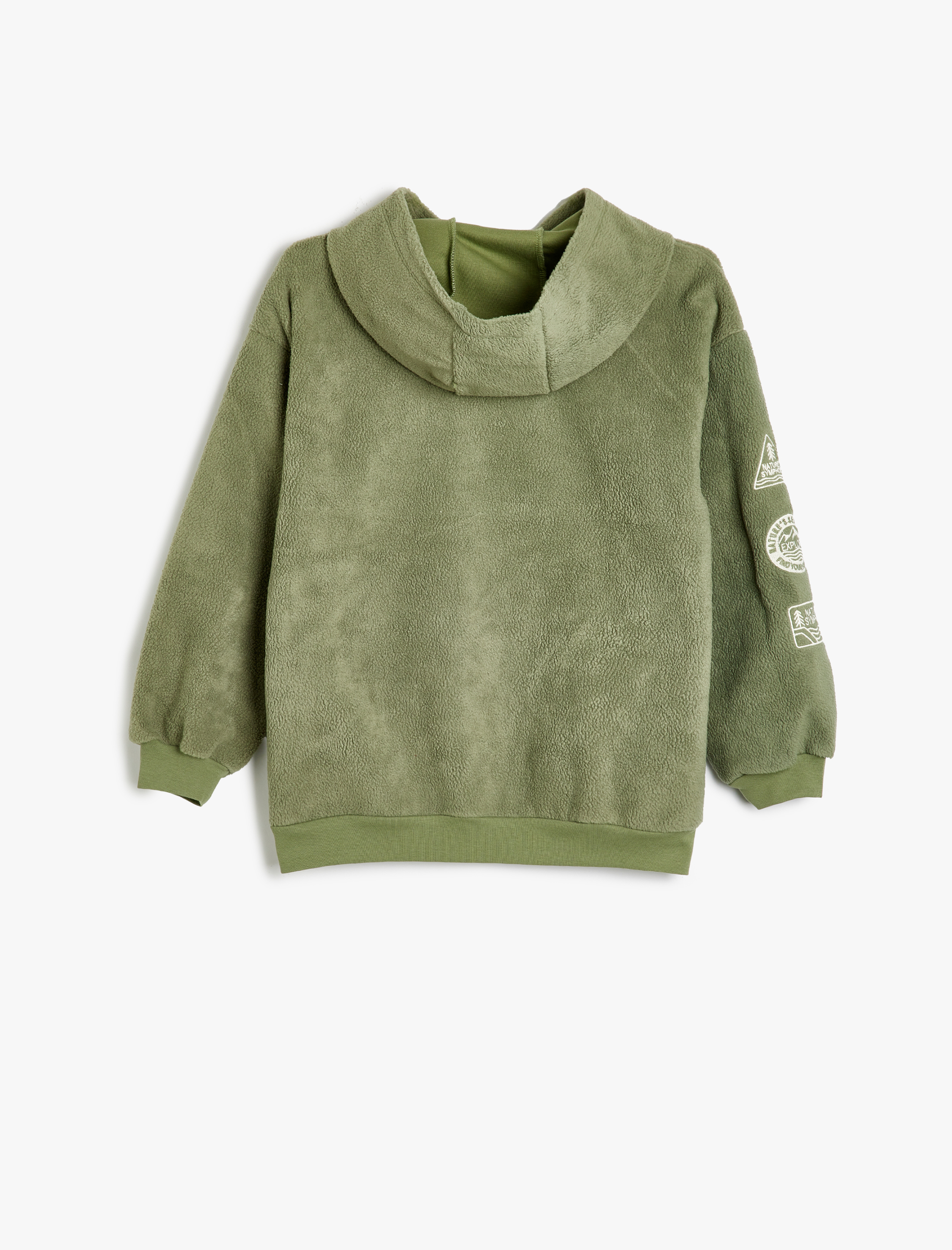  Erkek Çocuk Oversize Polar Kapşonlu Sweatshirt İşlemeli Kanguru Cepli Uzun Kollu